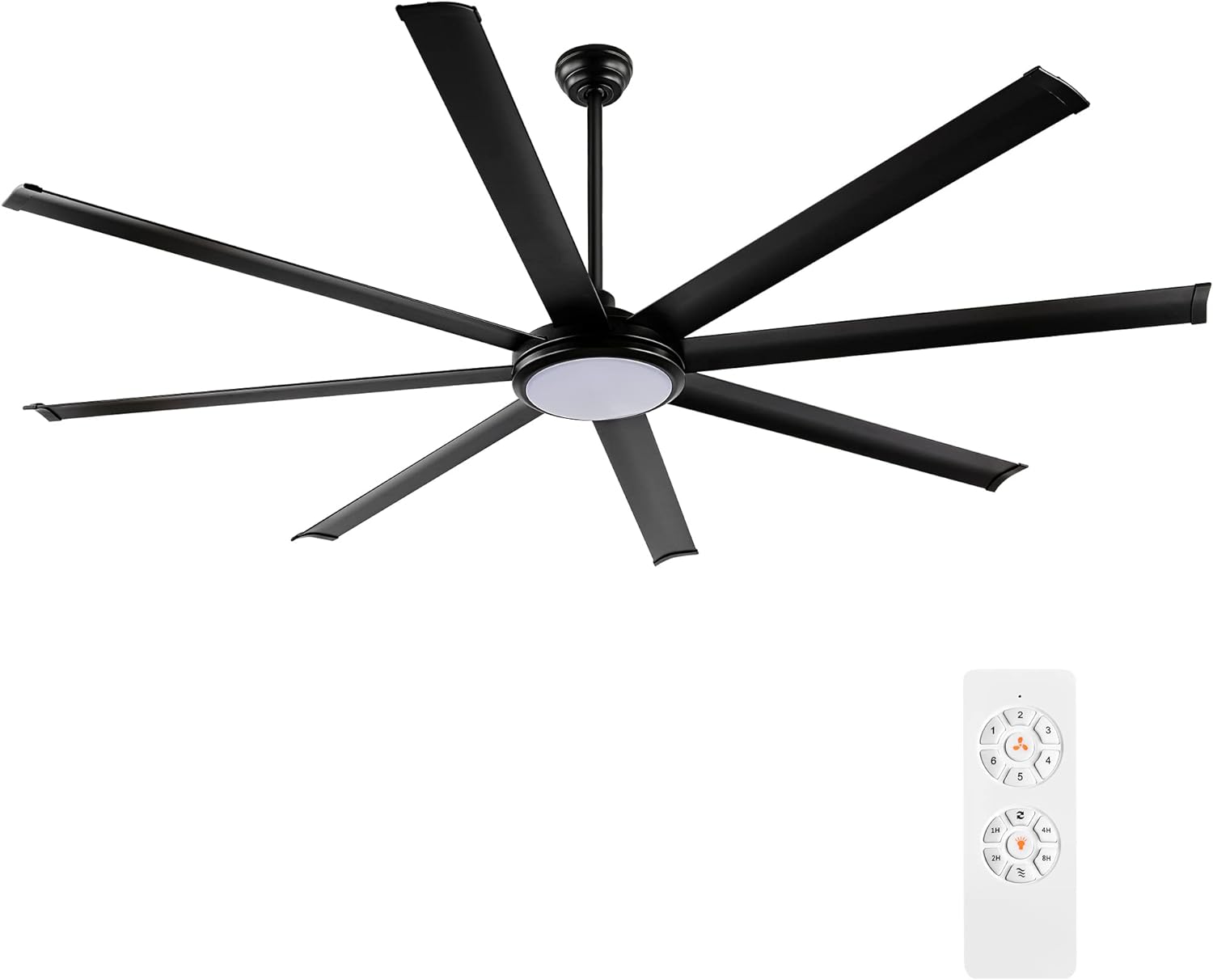 WINGBO 72 Ceiling Fan with Lights and Remote Control, Matte Black Ceiling Fan with 3 Downrod, 8 Aluminum Blades, 6-Speed Reversible DC Motor, Large Ceiling Fan for Commercial and Industrial