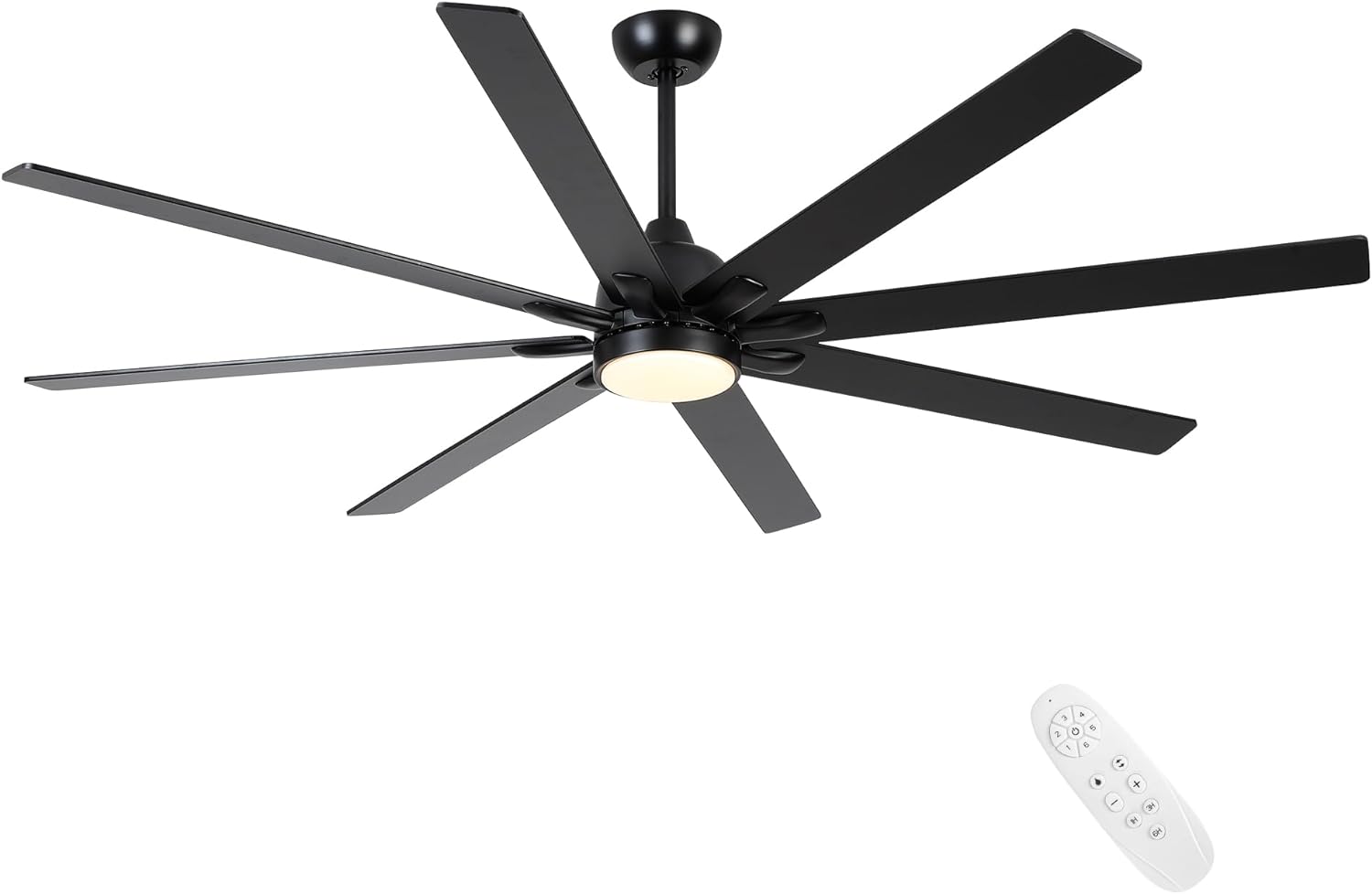 72 inch Ceiling Fan With Lights and Remote, Large Black Ceiling Fans Quiet Reversible Noiseless DC Motor 8 Wood Blades Modern Ceiling Fan For Indoor Great Rooms Large Living Room Patio Farmhouse