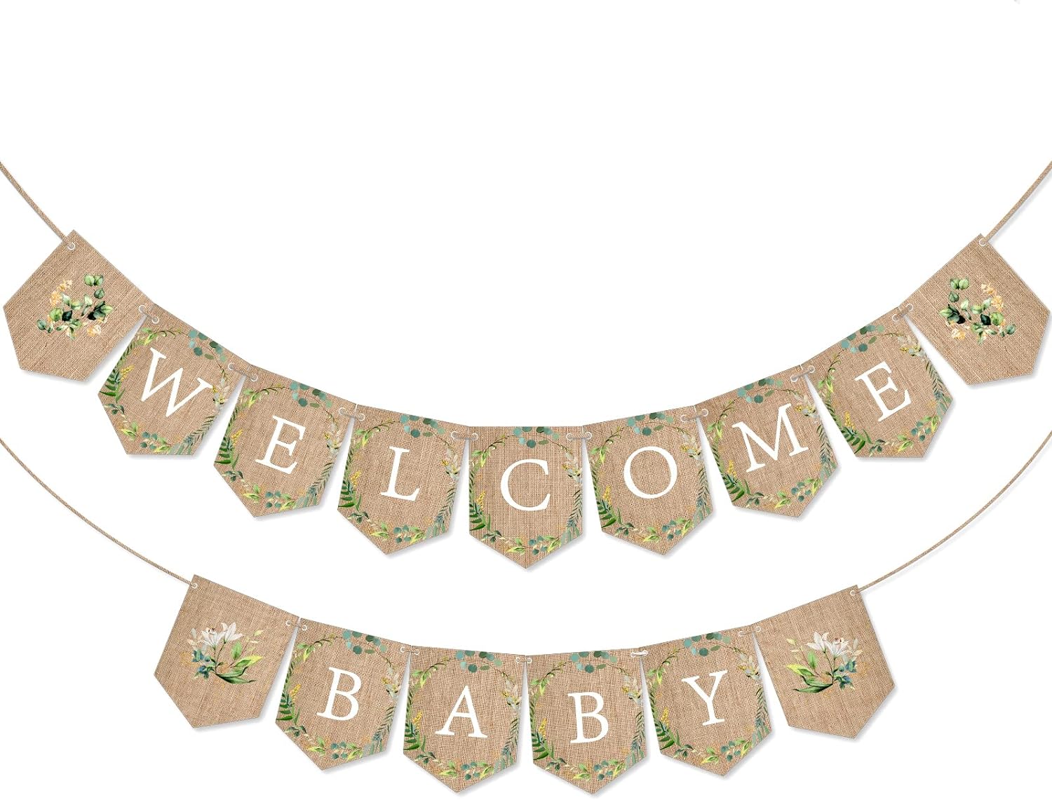 Tatuo Welcome Baby Banner Greenery Baby Shower Banner Bunting Garland Burlap Greenery Baby Shower Decorations Welcome Baby Shower Sign for Gender Neutral Baby Shower Rustic Boho Decor Party Favors