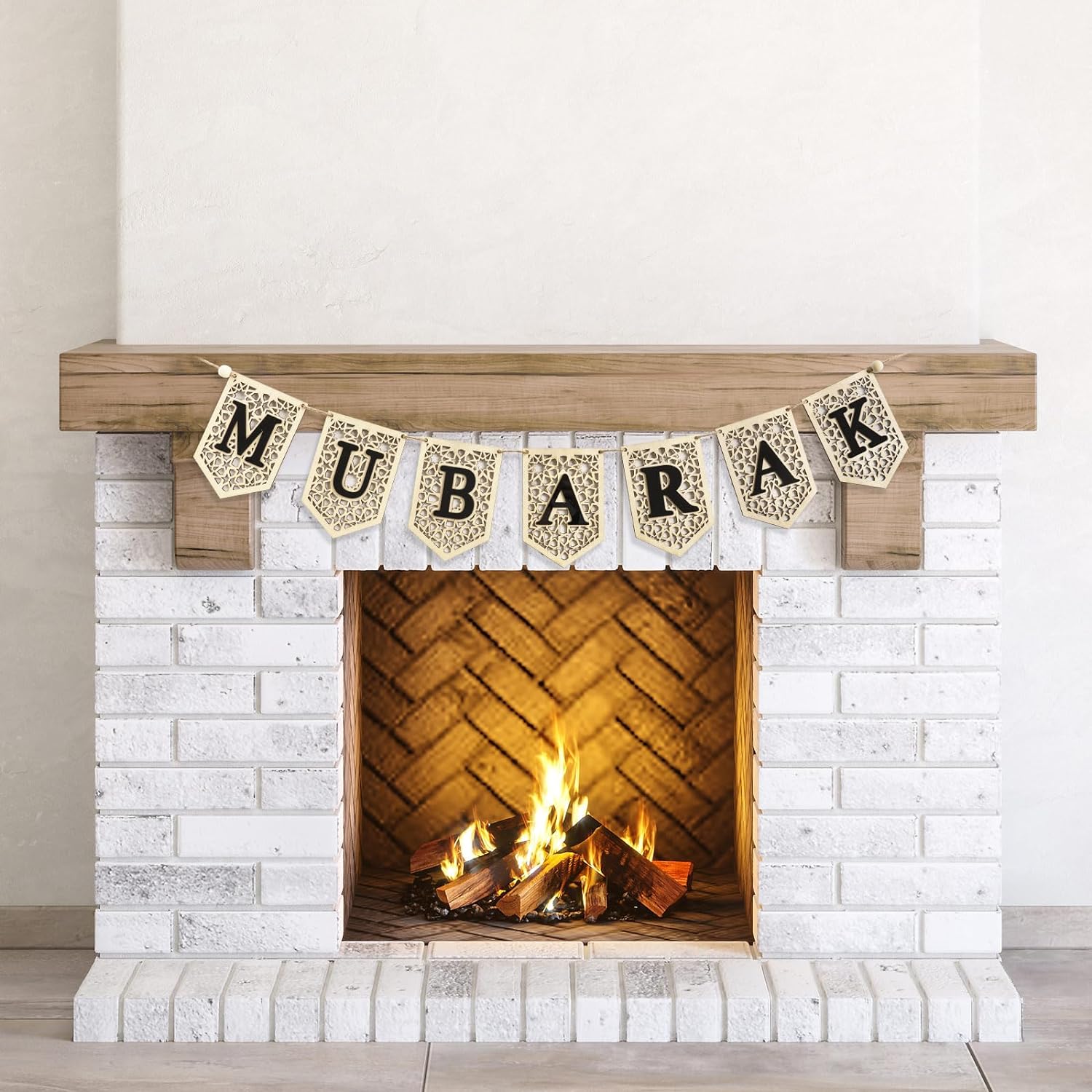 Ramadan Mubarak Banner Decorations for Home 2024 Black Eid Wooden Sign Ramadan Kareem Wood Garland Islamic Muslim Mosque Door Fireplace Hanging Decor Ramadan Gifts