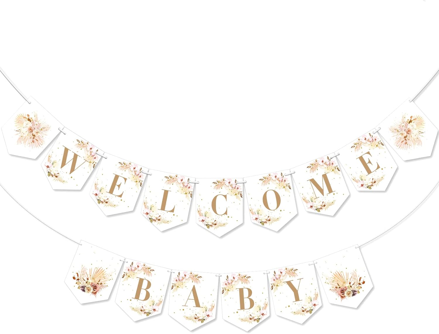 Lewtemi 1 Set Welcome Baby Banner Paper Boho Baby Shower Bunting Banner Floral Welcome Baby Sign Hanging Pennant Party Banner with String Bunting Garland for Baby Shower Gender Reveal Decorations