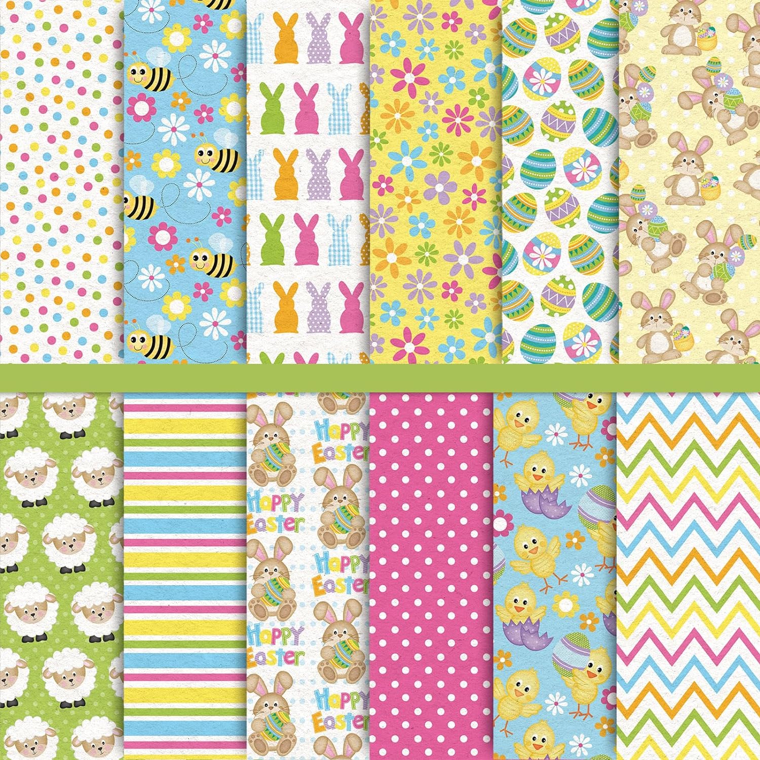 Whaline 12 Designs Easter Pattern Paper 24 Sheet Easter Egg Bunny Chick Pastel Scrapbook Paper Double-Sided Spring Decorative Craft Paper Folded Flat for Card Making Photo Album Decor, 30 x 30cm
