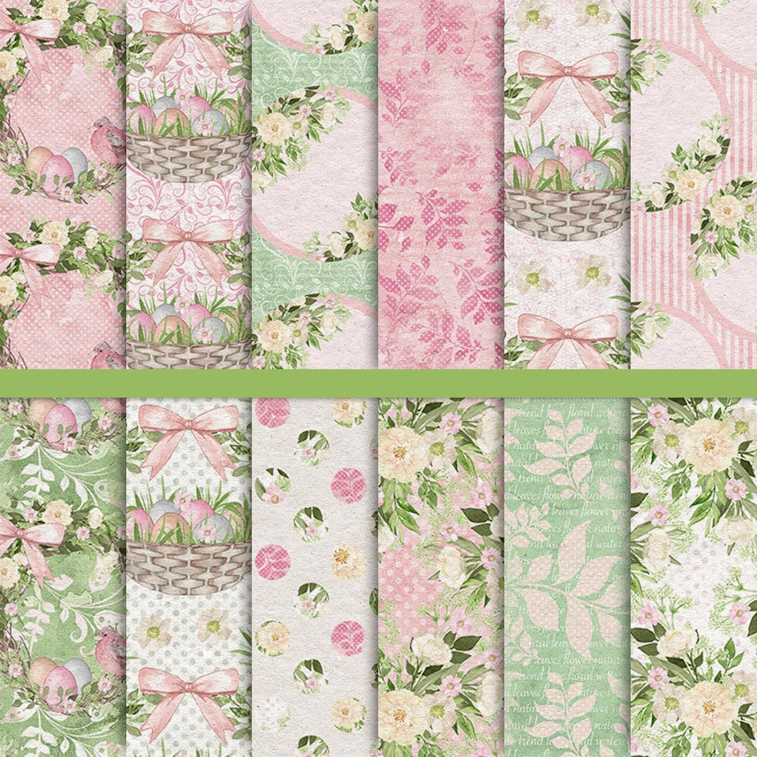 Whaline 12 Designs Spring Easter Pattern Paper 24 Sheet Vintage Floral Pastel Scrapbook Paper Double-Sided Decorative Craft Paper Folded Flat for Easter Card Making Scrapbook Photo Decor, 30 x 30cm