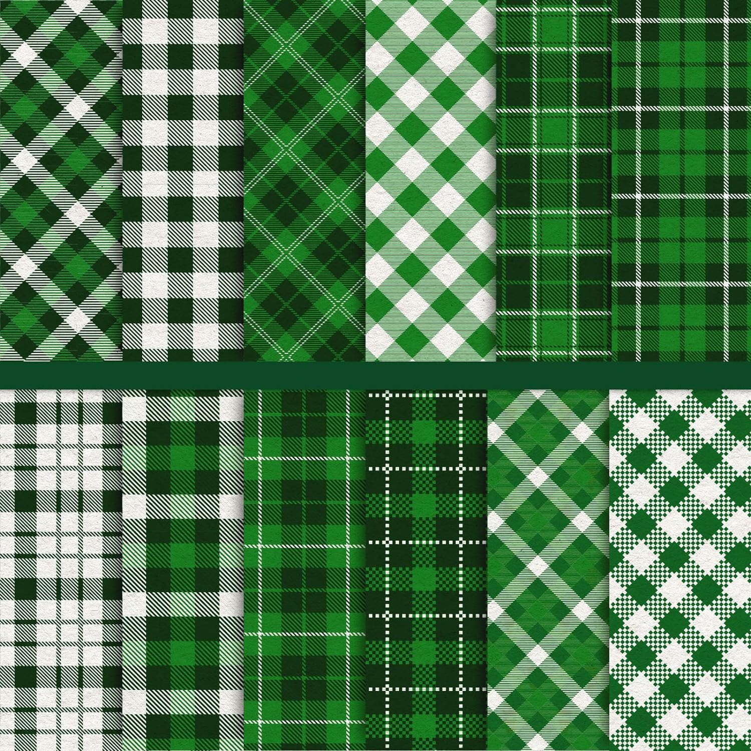 Whaline 24 Sheet St. Patrick Green Plaid Pattern Paper Pack Scrapbook Specialty Paper Double-Sided Collection Decorative Craft Paper for St. Patrick' Day Card Making Scrapbook, 30 x 30cm