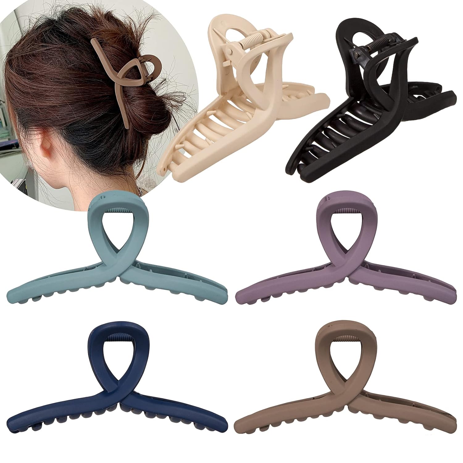 Whaline Hair Claw Clip 6 Morandi Color Hair Catch Clip 4.3 Inch Nonslip Jaw Clamp Clips Strong Hold Matte Butterfly Clip Clamp Hair Styling Accessories for Women Girls Thin Thick Fine Hair