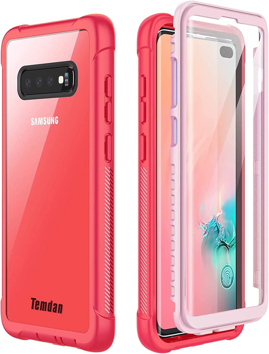 Temdan Samsung Galaxy S10 Plus Case, Built-in Screen Protector with Fingerprint Hole Full Body Protect Support Wireless Charging,Heavy Duty Dropproof Case for Samsung Galaxy S10 Plus 6.4 inch (Pink)