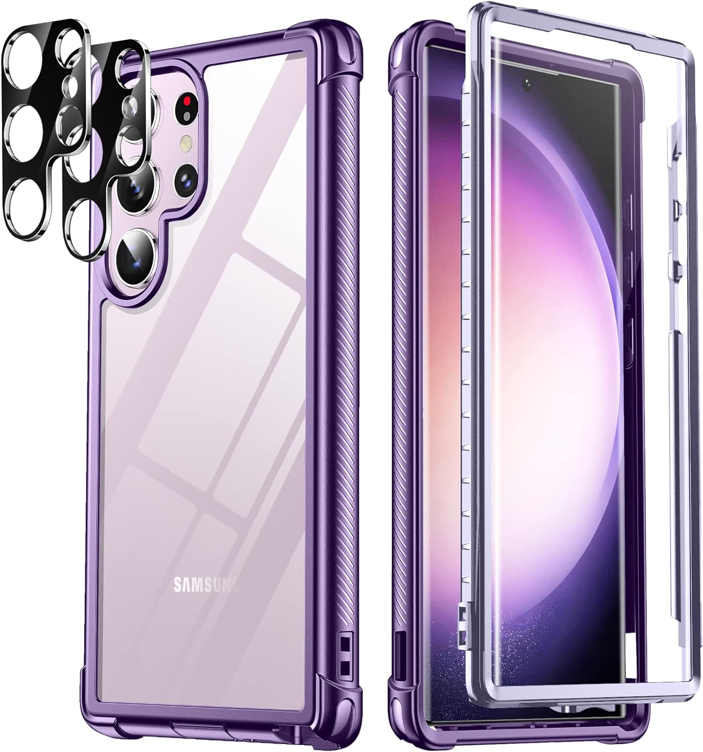Temdan for Samsung Galaxy S23 Ultra Case, [Built-in Screen Protector] [2Pcs Lens Protector][Touch Sensitive][Anti-Scratch][Military Grade Shockproof] Full Body Protection Case for S23 Ultra 5G,Purple