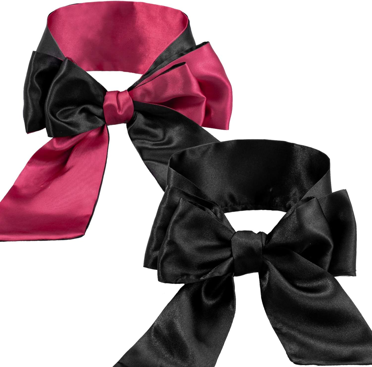 Whaline 2 Pack Satin Eye Cover Silk Sleeping face Cover Blindfold Tie 150 cm (Black Red and Black)