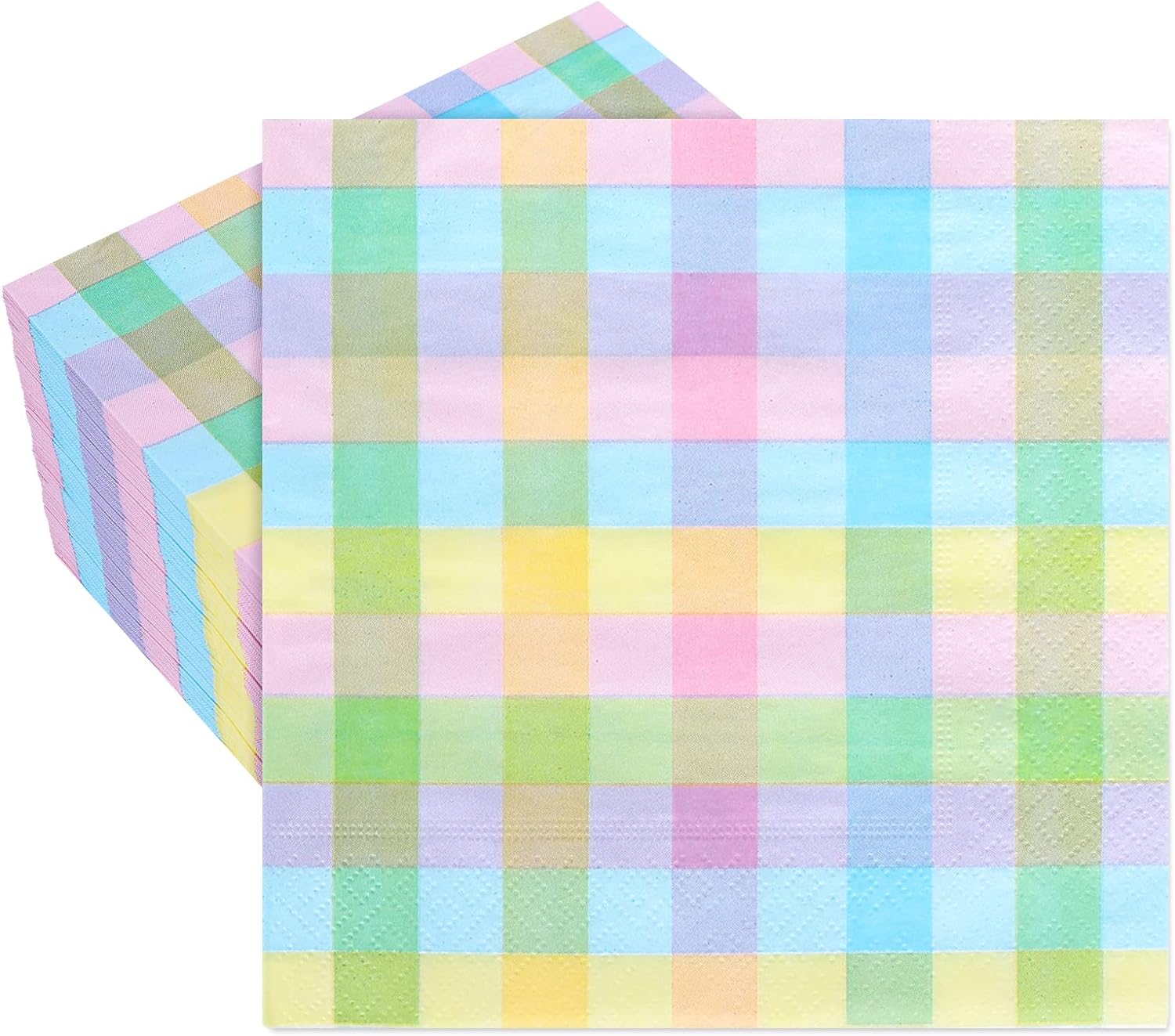 Whaline Easter Paper Napkins 6.5 x 6.5 Inch Colorful Buffalo Plaid Disposable Luncheon Napkins Checkered Pattern Lunch Napkins for Easter Spring Home Dinner Buffet Tableware Party Supplies, 80 Pack