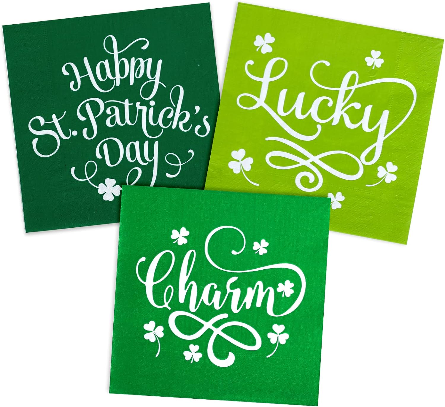 Whaline 120 Pack St. Patrick' Day Luncheon Napkin 6.5 x 6.5Inch Happy St. Patrick' Day Charm Lucky Prints Disposable Paper Napkin Green Lunch Napkin for Home Dinner Buffet Tableware Party Supplies