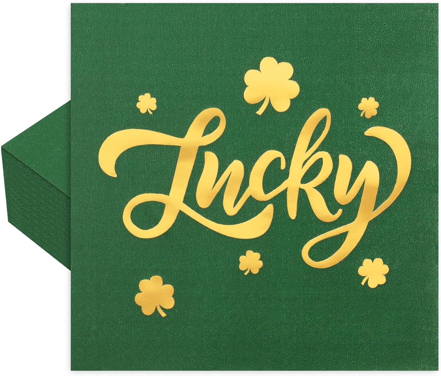 Whaline 80 Pack St. Patrick' Day Napkins 6.5 x 6.5 Inch Gold Foil Lucky Dinner Napkins Green Shamrock Party Disposable Paper Napkins for Irish Holiday Table Decorations Party Supplies