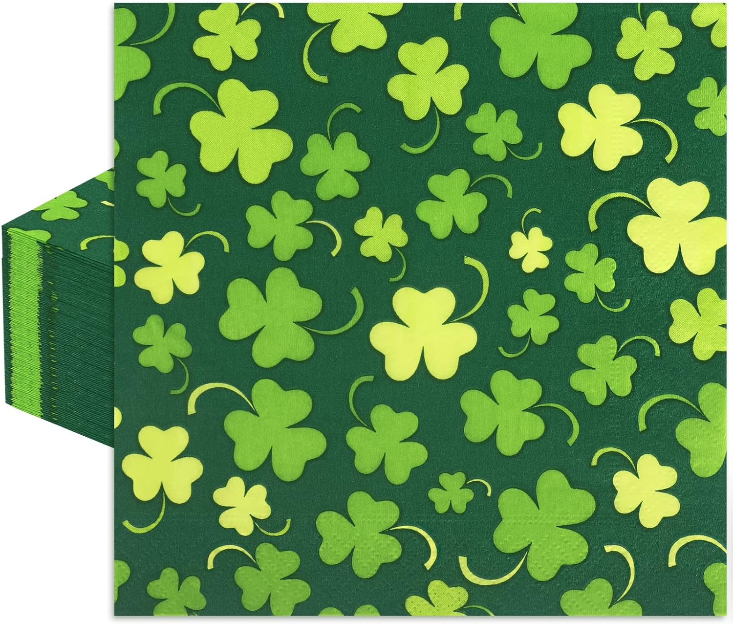 Whaline 80 Pack St. Patrick' Day Napkins 6.5 x 6.5 Inch Green Shamrock Dinner Napkins Lucky Clover Disposable Paper Napkins for Irish Holiday Table Decorations Party Supplies