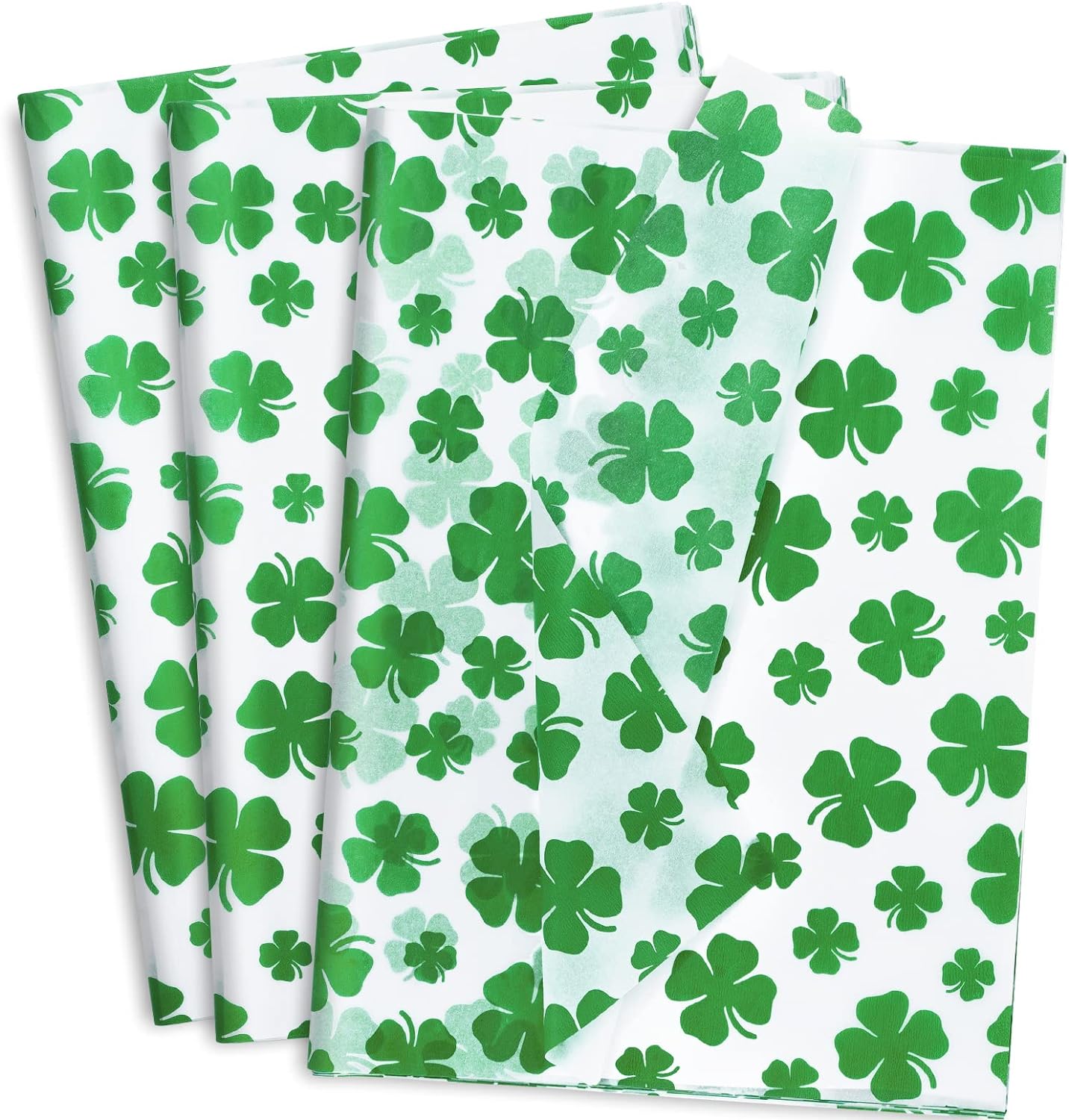 Whaline St. Patrick' Day Tissue Paper Watercolor Shamrock Wrapping Paper Green Clover Gift Wrapping Paper Art Paper for Home DIY Gift Bags Party Favor Decor, 14 x 20 Inch, 100 Sheet
