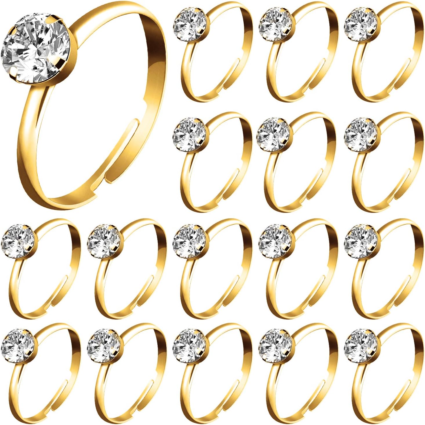 Whaline 72Pcs Gold Bridal Shower Diamond Rings, Adjustable Engagement Rings for Wedding Table Decorations, Bridal Shower Game and Party Favors