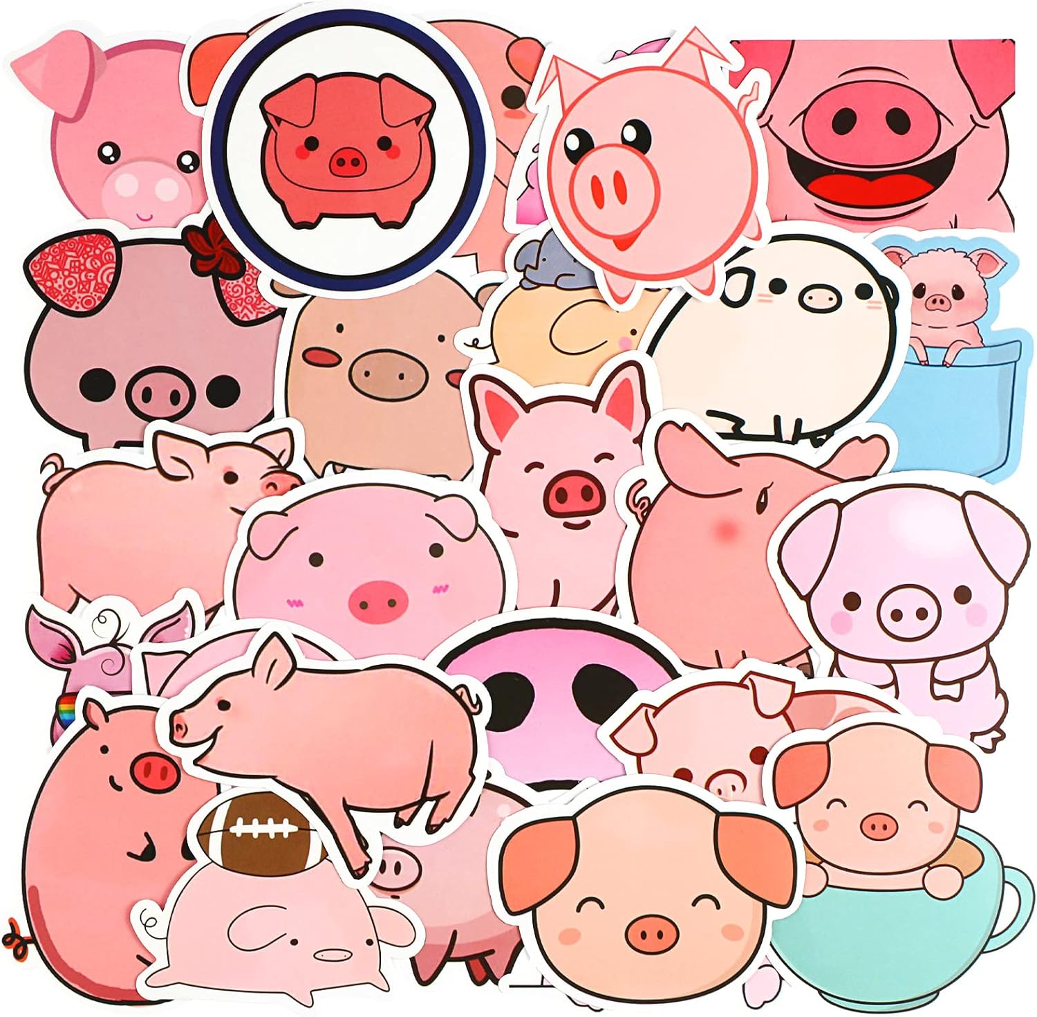 Pig Stickers 100 Pieces Kawaii Cartoon Pink Piggy Sticker for Kids Waterproof Vinyl Cute Animal Stickers for Water Bottles, Laptop, DIY Decoration,Scrapbook, Skateboard, Phone Case