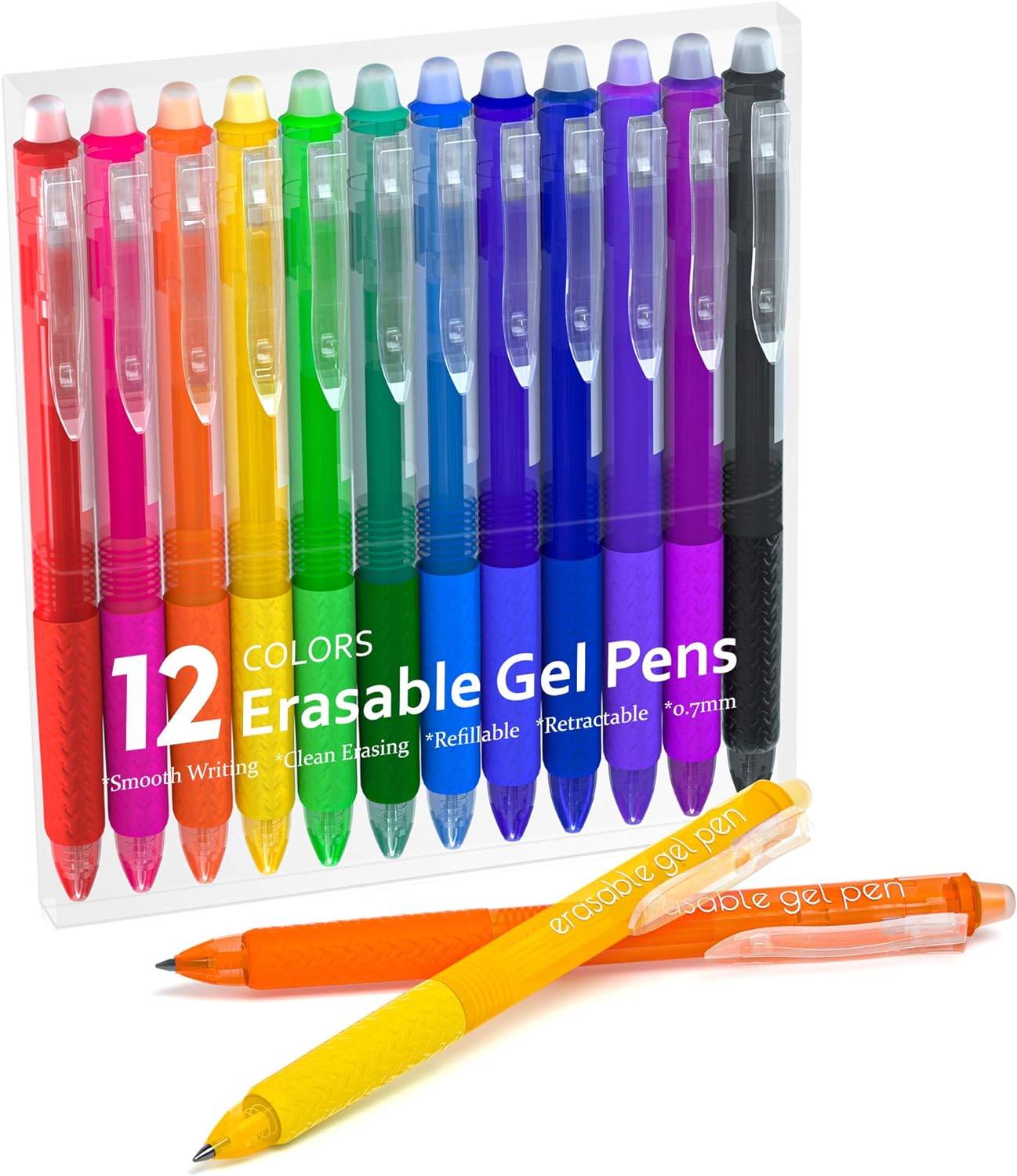 Erasable Gel Pens, 12 Colors Retractable Fine Point Erasable Pens Clicker, Assorted Color Inks, Make Mistakes Disappear for Drawing Writing Planner and Crossword Puzzles