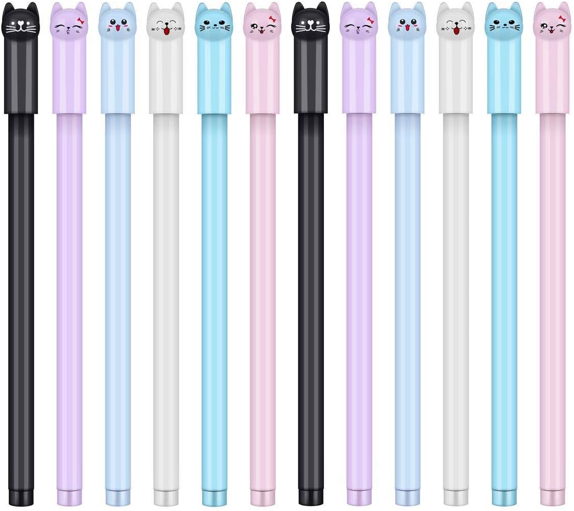 24 Pcs 0.38 mm Cute Cat Pen Gel Pens Black Ball Point Pens for School Office Supplies