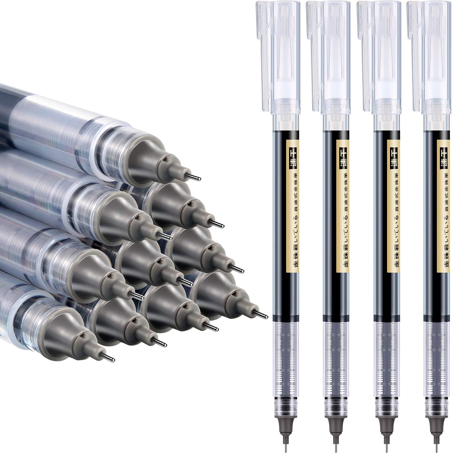 12 Pieces Rolling Ball Pens, Quick-Drying Ink 0.5 mm Extra Fine Point Pens Liquid Ink Pen Rollerball Pens (Black Ink)