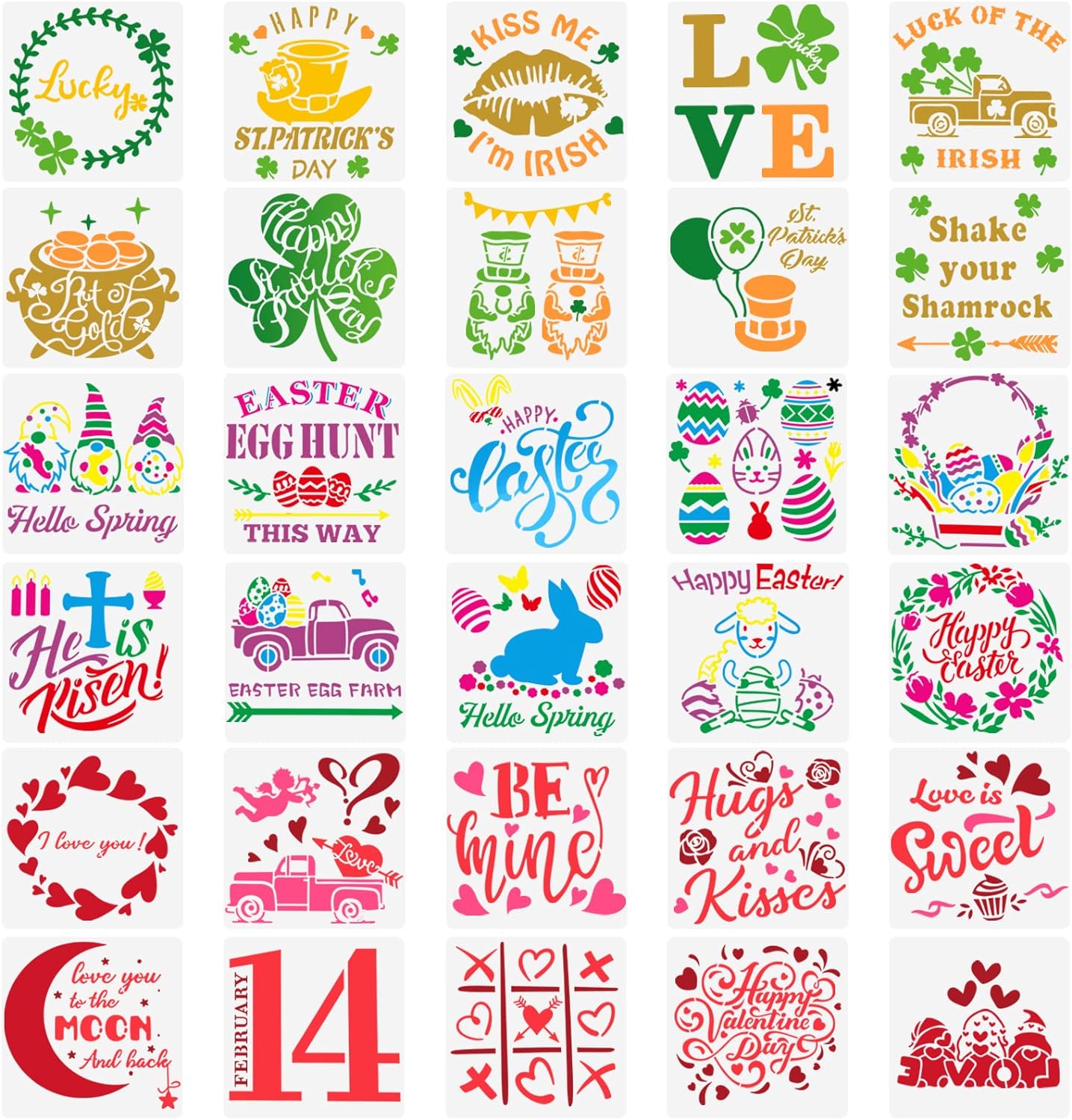 Chinco 30 Pieces Easter Stencil St Patrick' Day Stencil Drawing Stencils Valentine' Day Stencils Reusable Plastic Set 5 x 5 Inch Template Stencils for Easter Home DIY Festival Decor