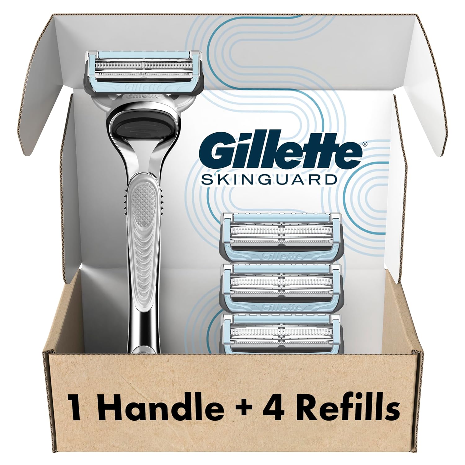 Gillette SkinGuard Razors, 1 Gillette Razor, 4 Razor Blade Refills, Designed for Men with Skin Irritation, Razor Bumps, and Sensitive Skin