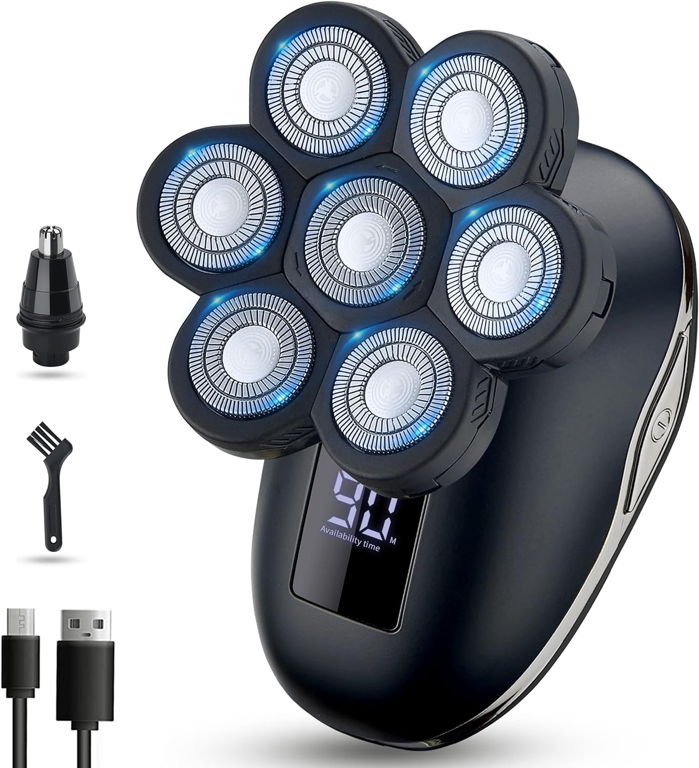 Electric Head Shavers for Bald Men, Upgraded 7 Floating Heads,Head Razors with Nose&Ear Trimmer,Bald Head Shavers for Men, LED Display, 90 Mins Run time, Travle Lock