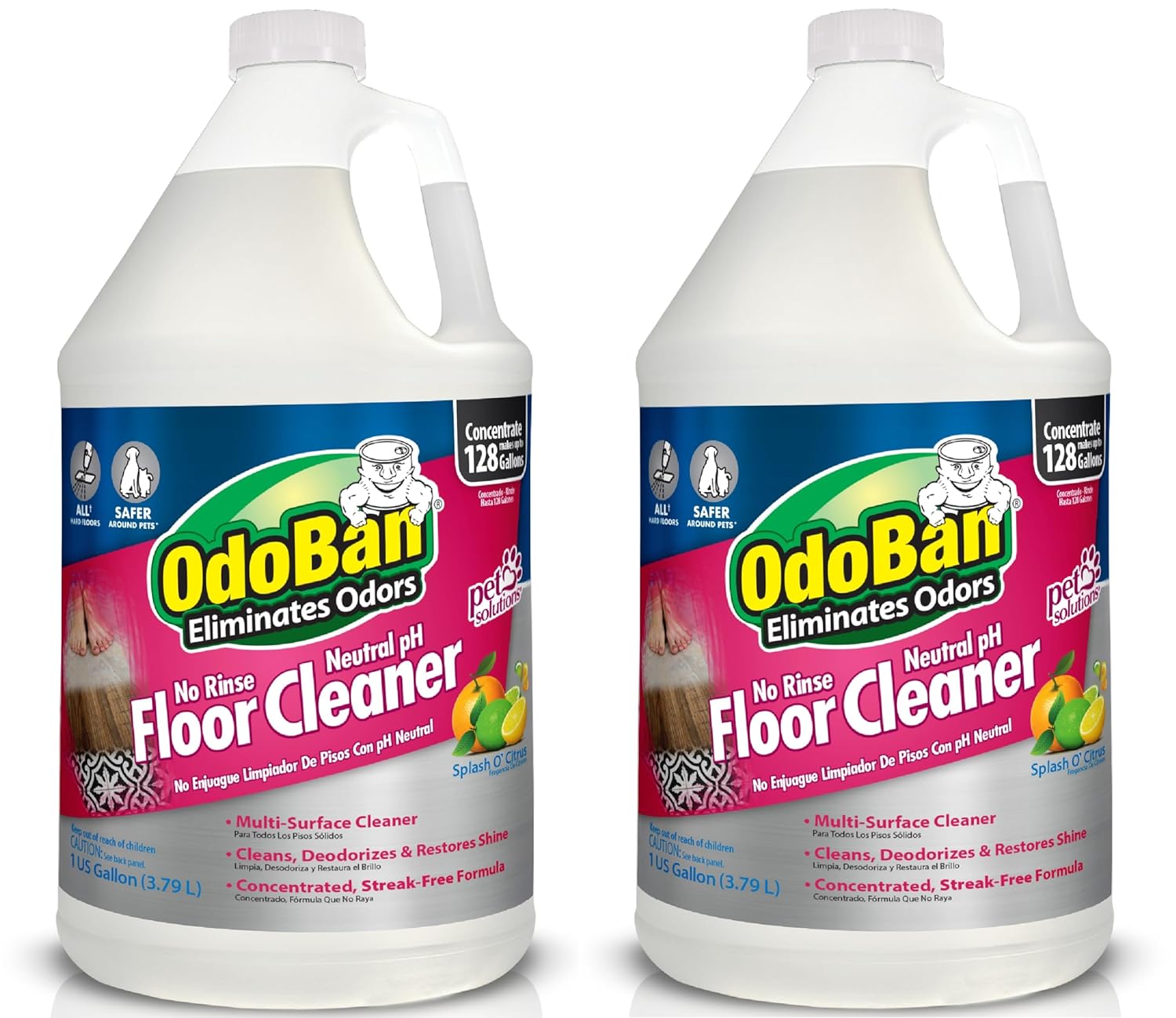 OdoBan Pet Solutions No Rinse Neutral pH Floor Cleaner Concentrate, 2 Gallons, Splash O' Citrus Scent