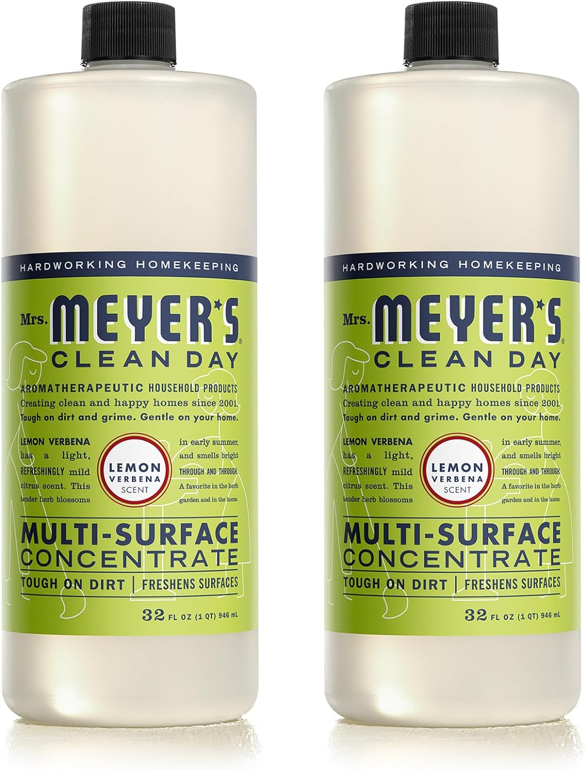 MRS. MEYER'S CLEAN DAY Multi-Surface Cleaner Concentrate, Use to Clean Floors, Tile, Counters, Lemon Verbena, 32 Fl. Oz - Pack of 2