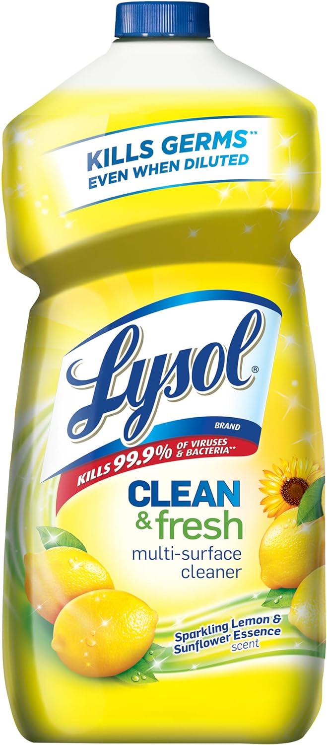 Lysol Multi-Surface Cleaner, Sanitizing and Disinfecting Pour, to Clean and Deodorize, Sparkling Lemon and Sunflower Essence, 40 Fl Oz