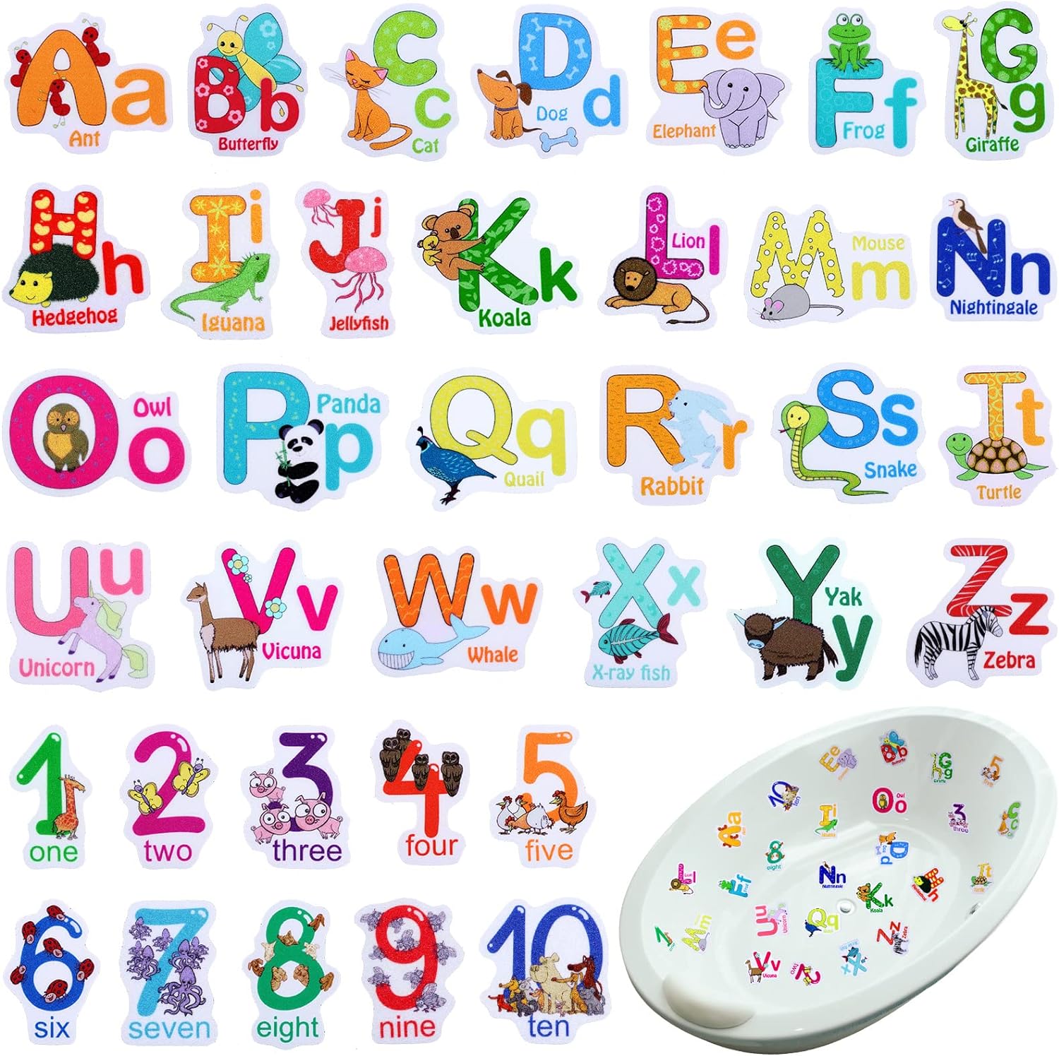 Chinco 36 Pieces Bathtub Alphabet Letter Stickers Number Decals Adhesive Non Slip Stickers Anti Slip Stickers for Kids Shower and Bath Tub Accessories