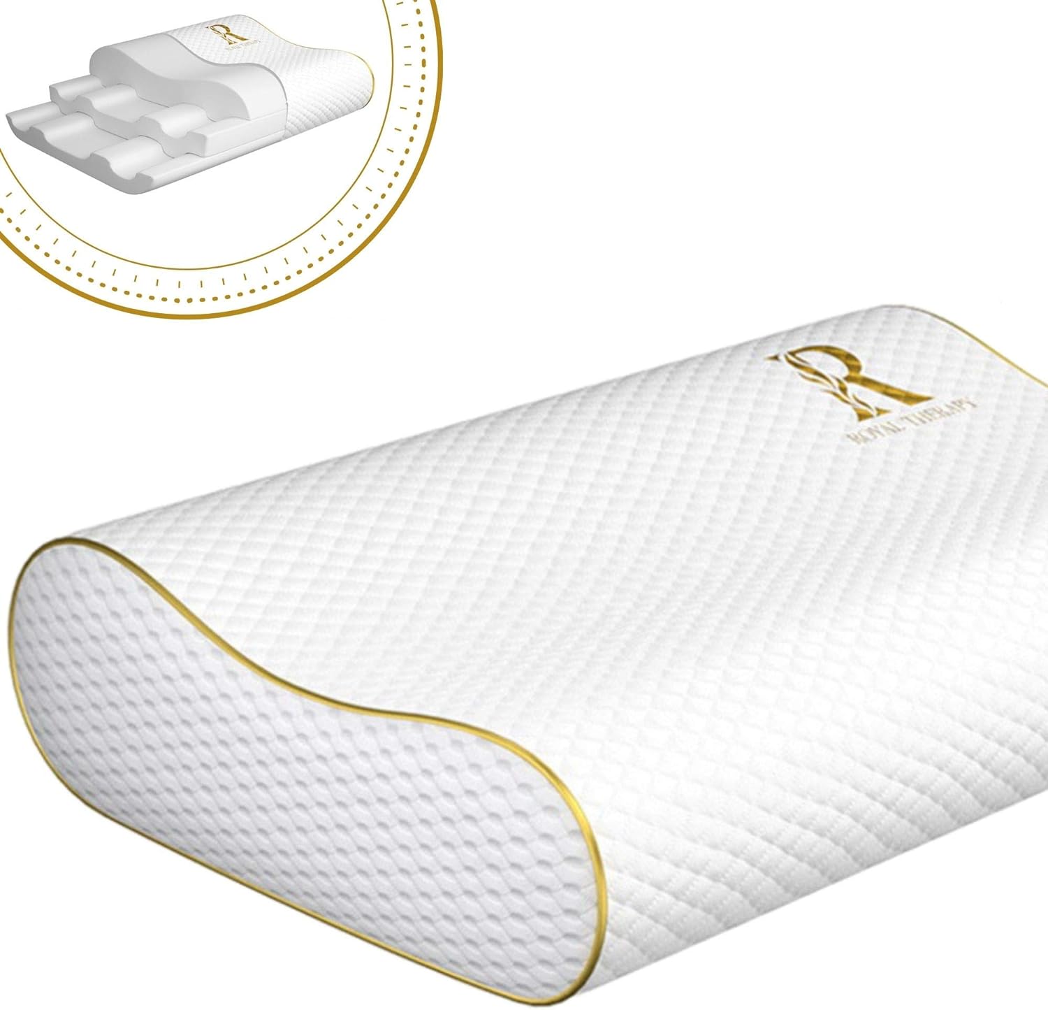 Royal Therapy Memory Foam Pillow, Queen Cervical Pillow for Neck Pain, Contour Pillow, Pillow for Neck and Shoulder Pain, Neck Pain Pillow, Side Sleeper Pillow for Shoulder Pain, Side Sleeping Pillow