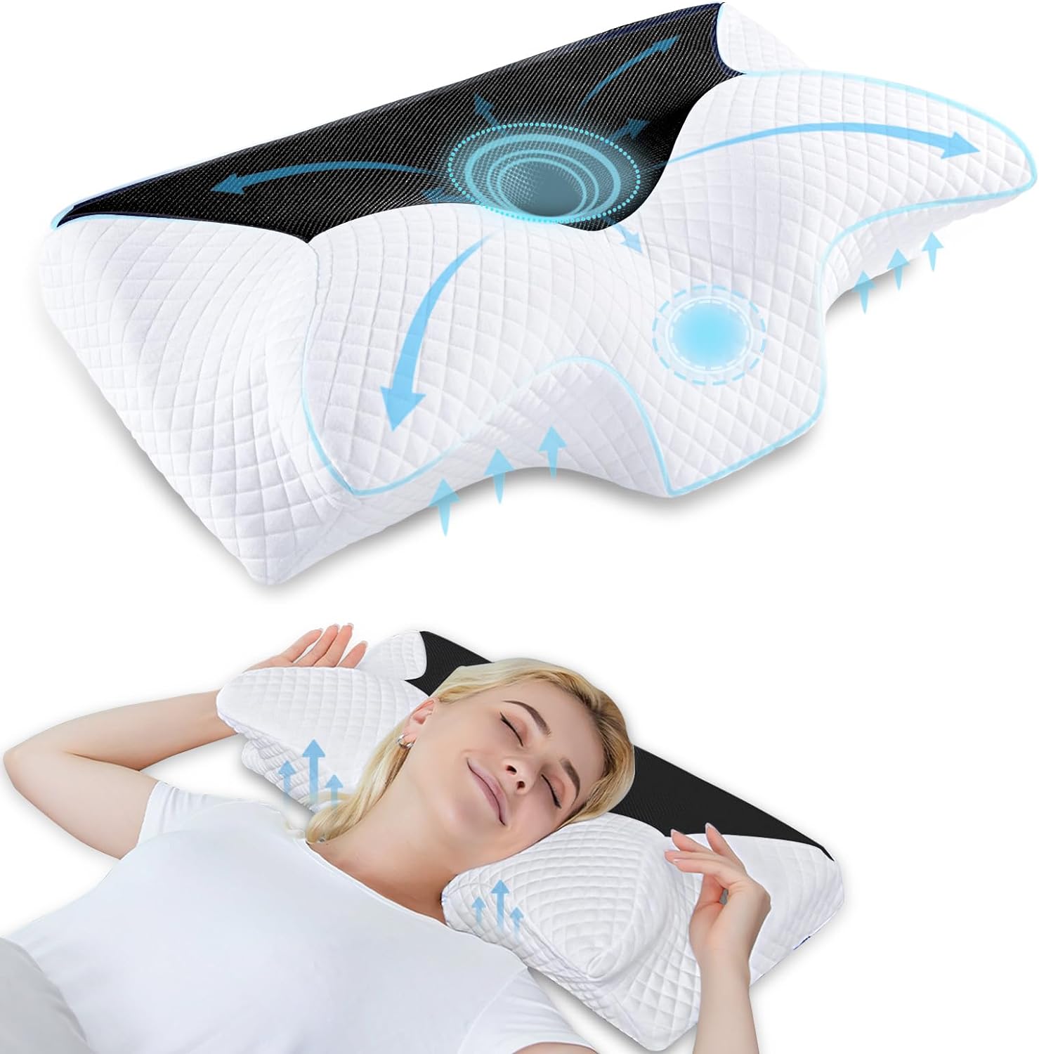 HOMCA Cervical Contour Memory Foam Pillow for Pain Relief, Orthopedic Neck Bed Pillow for Side Sleepers Back and Stomach