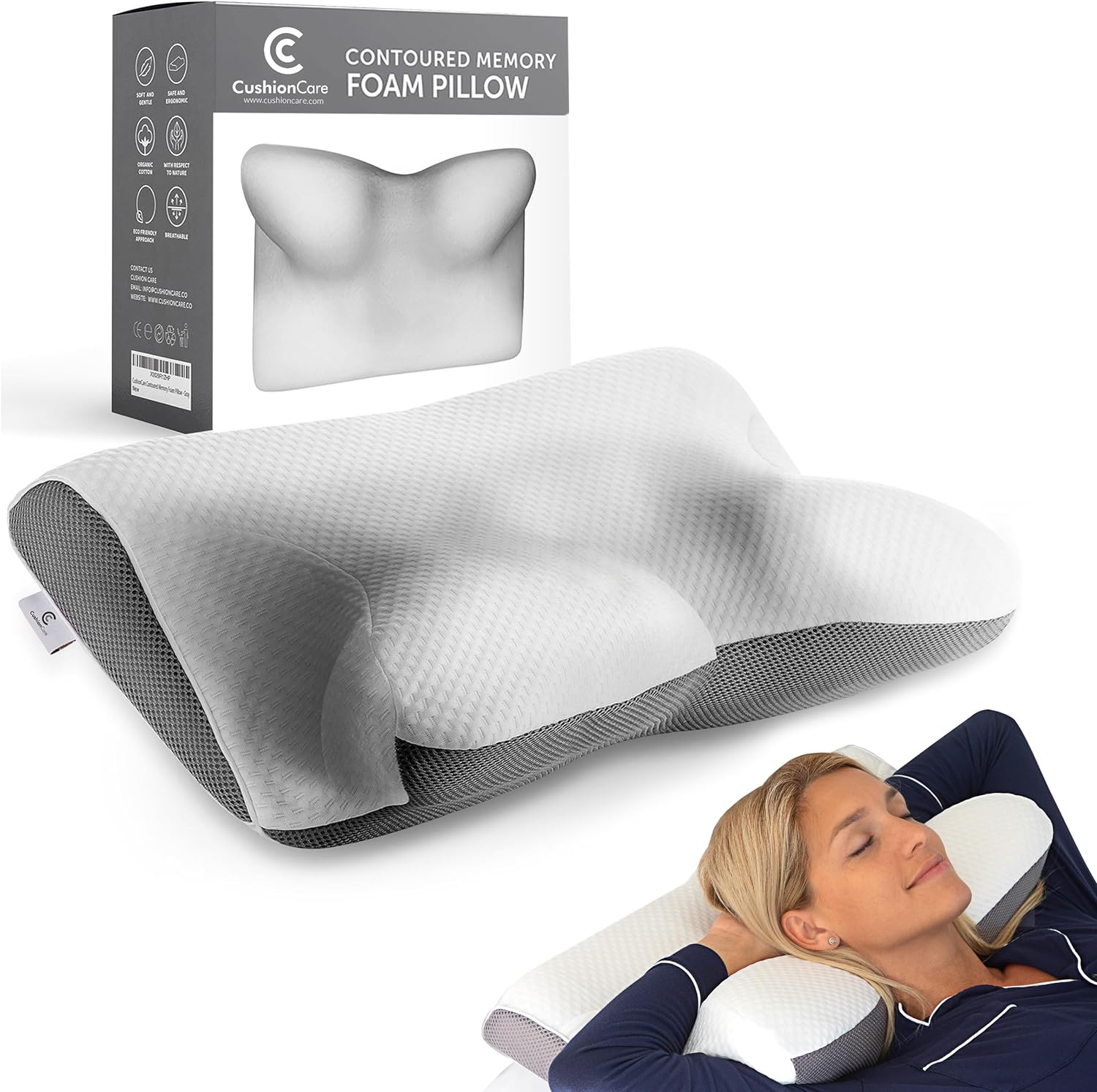 Cervical Memory Foam Pillow for Neck and Shoulder Pain Relief  Ergonomic, Orthopedic Contour Pillow for Side, Back, Stomach Sleepers And Sleeping Support - Free Sleeping Mask