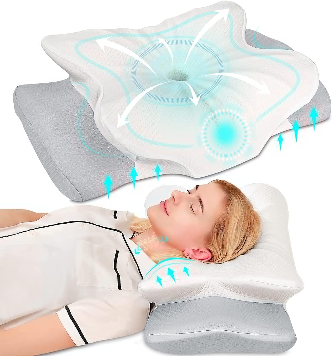 Cervical Pillow for Neck Pain Relief, Odorless Contour Memory Foam Pillows, Ergonomic Orthopedic Bed Pillows for Sleeping, Support Side Back Stomach Sleeper (Standard)