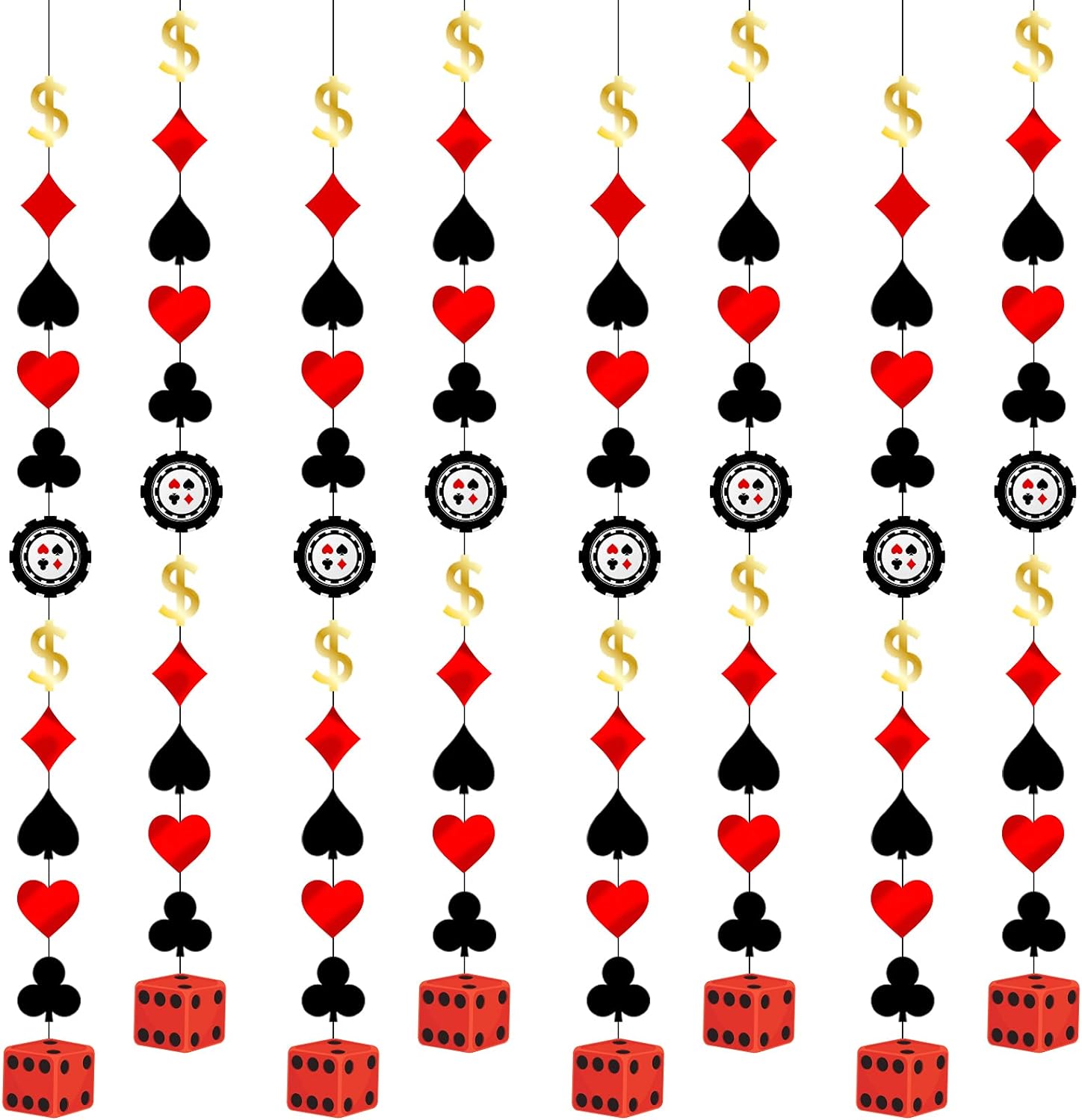 Chinco 12 Pieces Casino Theme Party Decorations Casino Foil Hanging Las Vegas Party Decoration Red Black Poker Party Ceiling for Las Vegas Night Baby Shower Birthday Party Supplies Decor