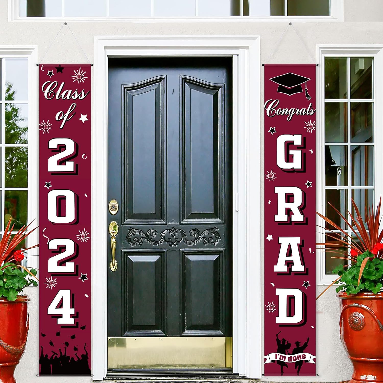 Chinco Graduation Porch Sign Class of 2024 Congrats Grad Decorations, Graduation Banners Party Backdrop Door Sign Welcome Hanging Decoration for Photo Party Wall Decoration Door Yard(Wine Red)