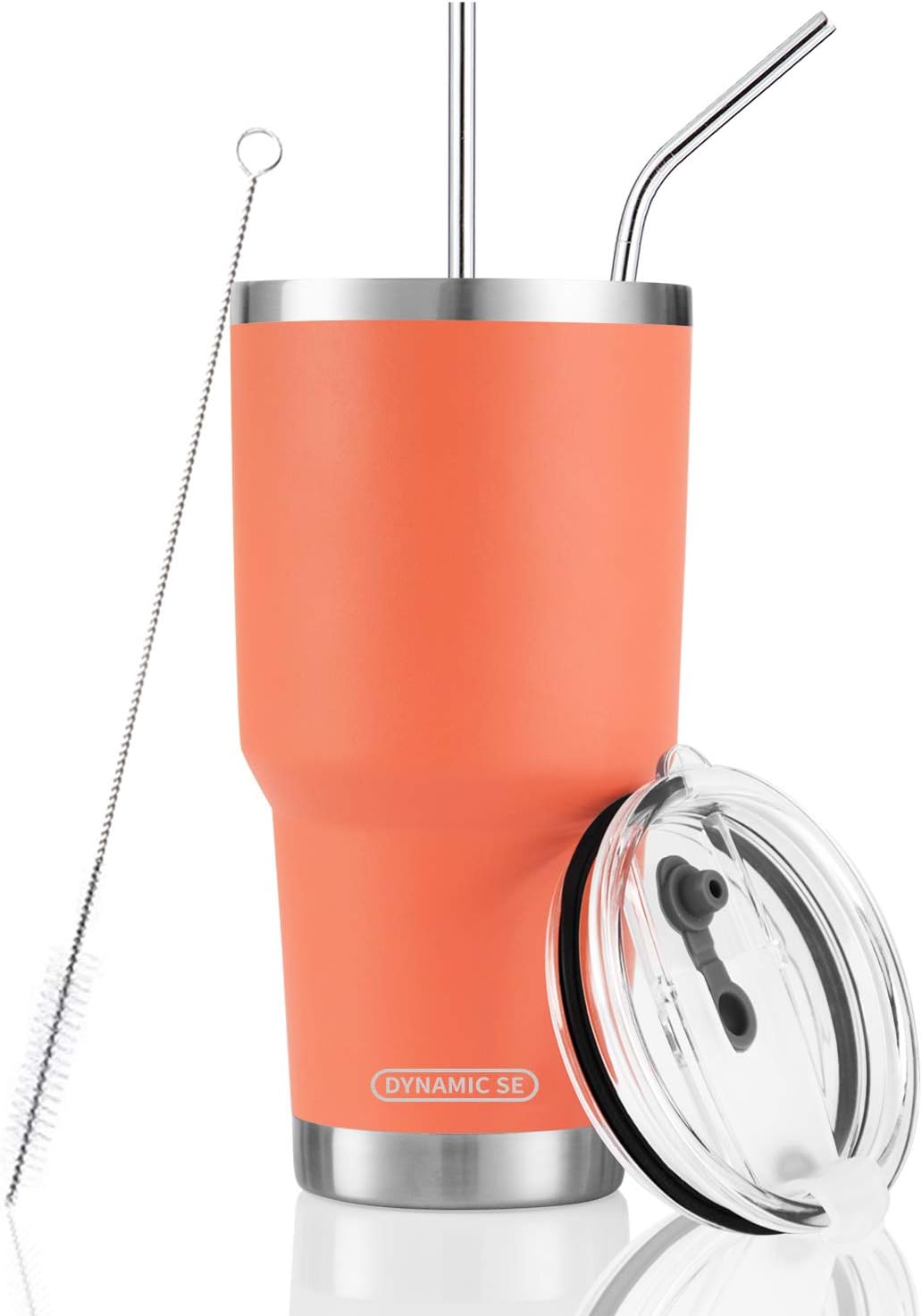 DS 30oz Orange Tumbler Stainless Steel Insulated Travel Mug with Straw Lid Cleaning Brush (30oz Orange)