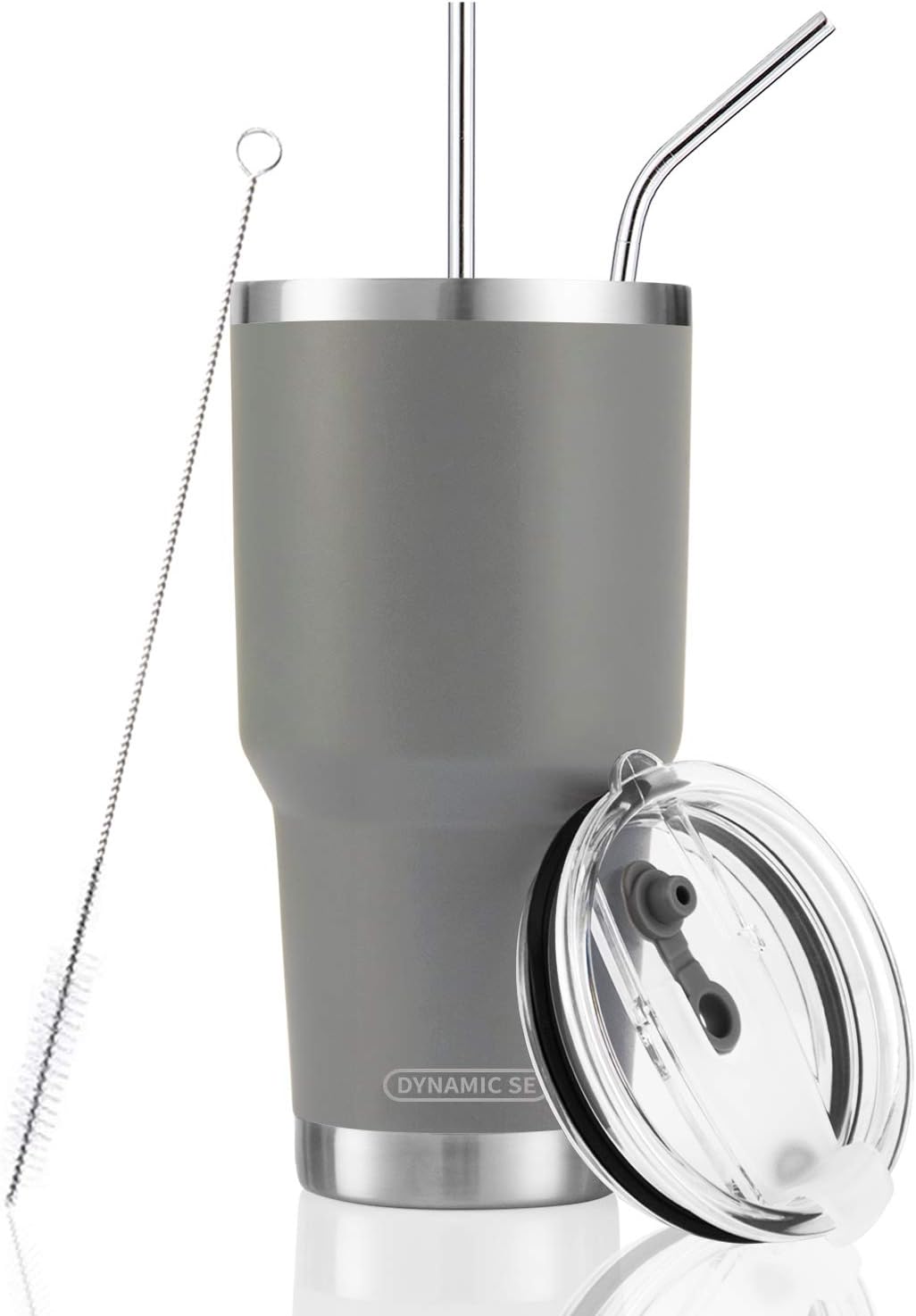 DS 30oz Grey Tumbler Stainless Steel Insulated Travel Mug with Straw Lid Cleaning Brush (30oz Grey)