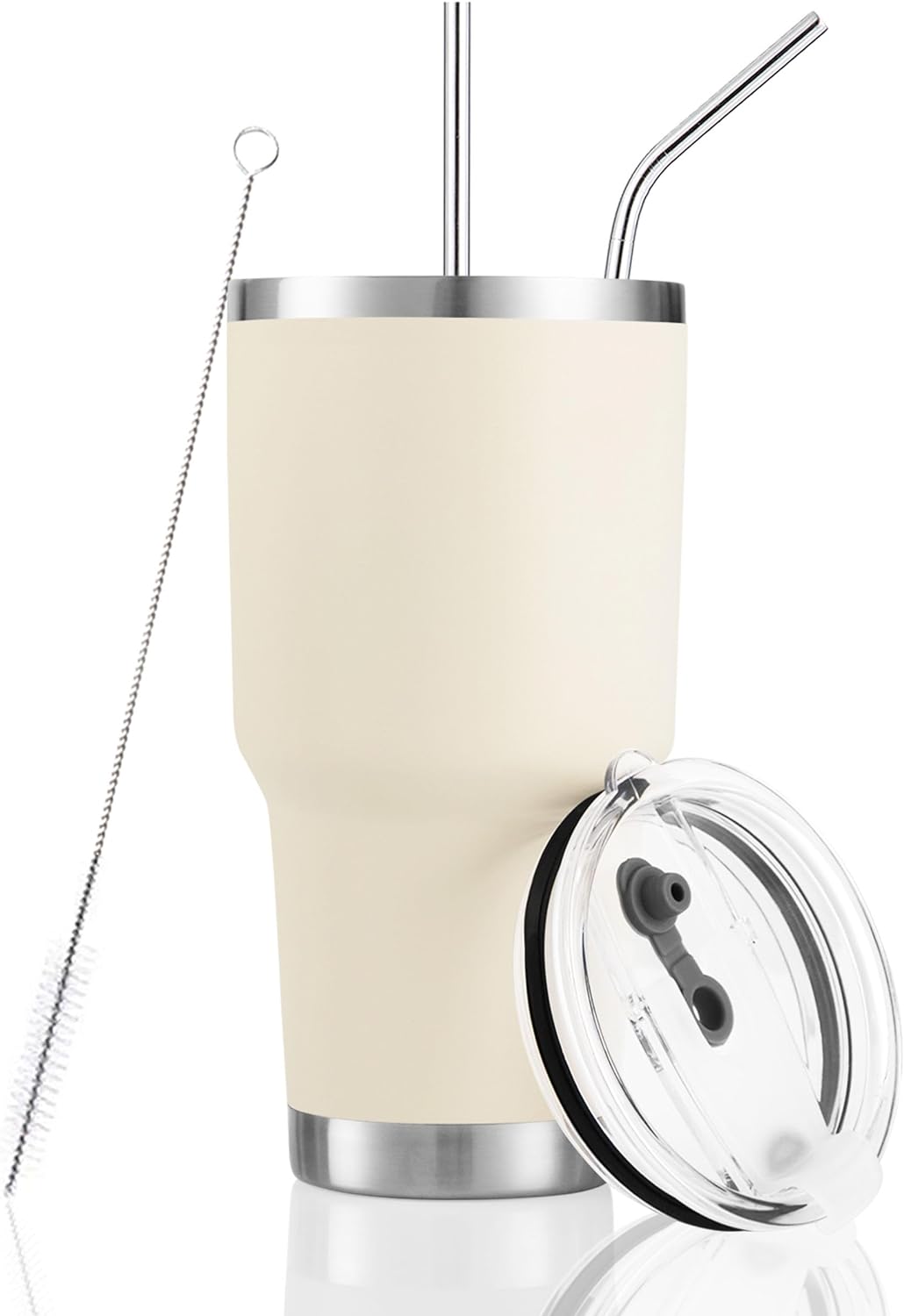 DS 30oz Cream Tumbler Stainless Steel Insulated Travel Mug with Straw Lid Cleaning Brush (30oz Cream)