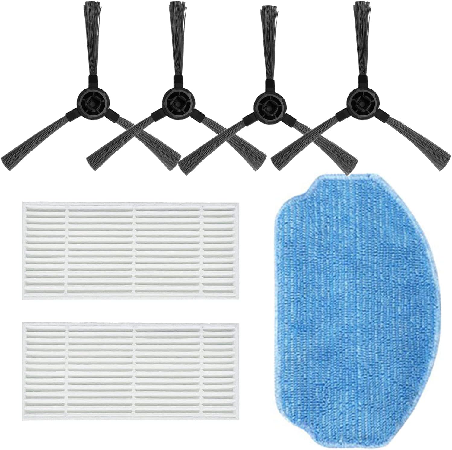 Replacement Parts for MAMNV BR150/BR151, for ZCWA BR150/BR151, for MANVINS G20, for ONSON BR150/BR151 2-in-1 Vacuum Cleaner Accessories Kit, 4 Side Brush, 2 Hepa Filter, 1 Mop Pad