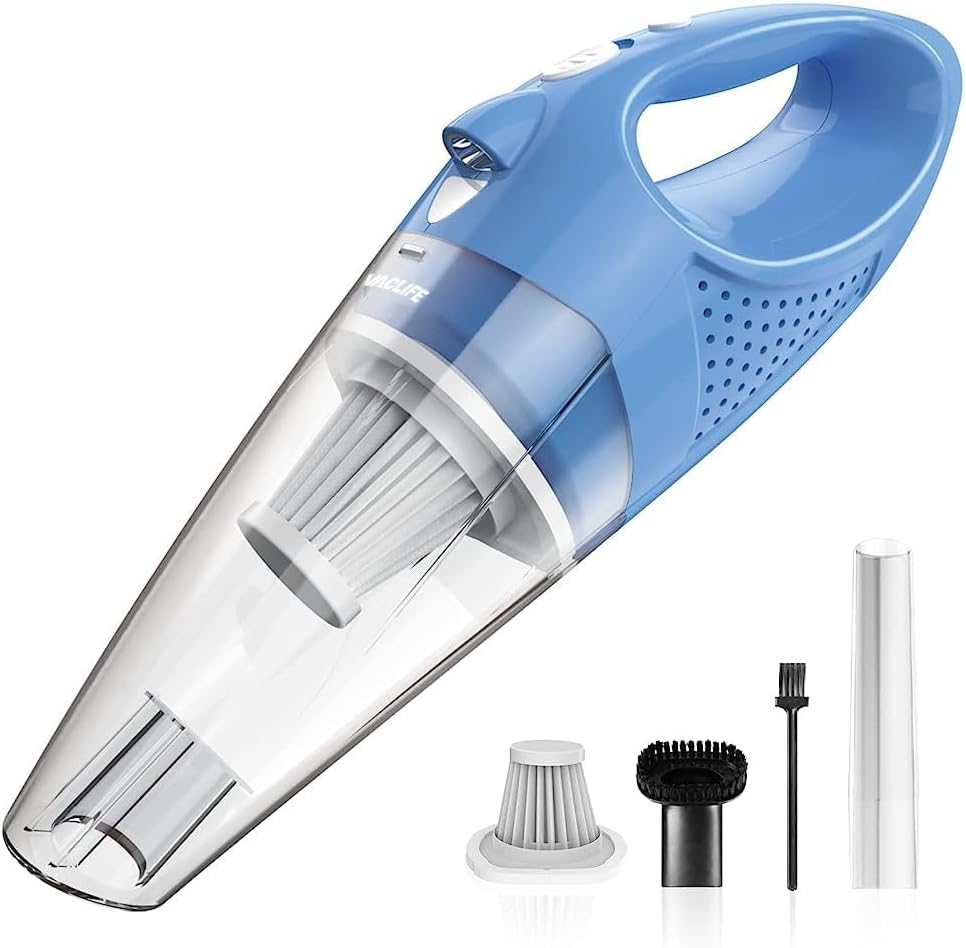 VacLife Handheld Vacuum, Car Hand Vacuum Cleaner Cordless, Mini Portable Rechargeable Vacuum Cleaner with 2 Filters,Light Blue (VL189)