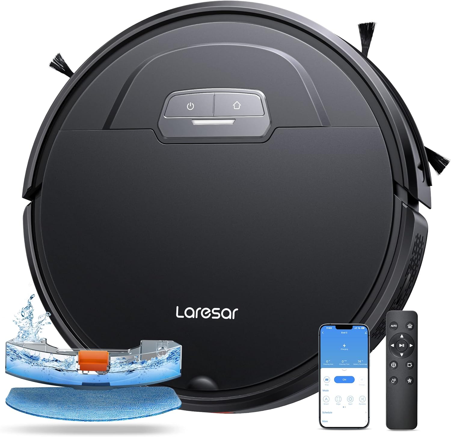 Laresar Robot Vacuums and Mop Combo, Max 4500Pa Suction, Evol 3 Robotic Vacuum Cleaner with Auto Carpet Boost, Self-Charging Robot Vacuum, App&Remote&Voice Control, Ideal for Pet Hair and Carpets