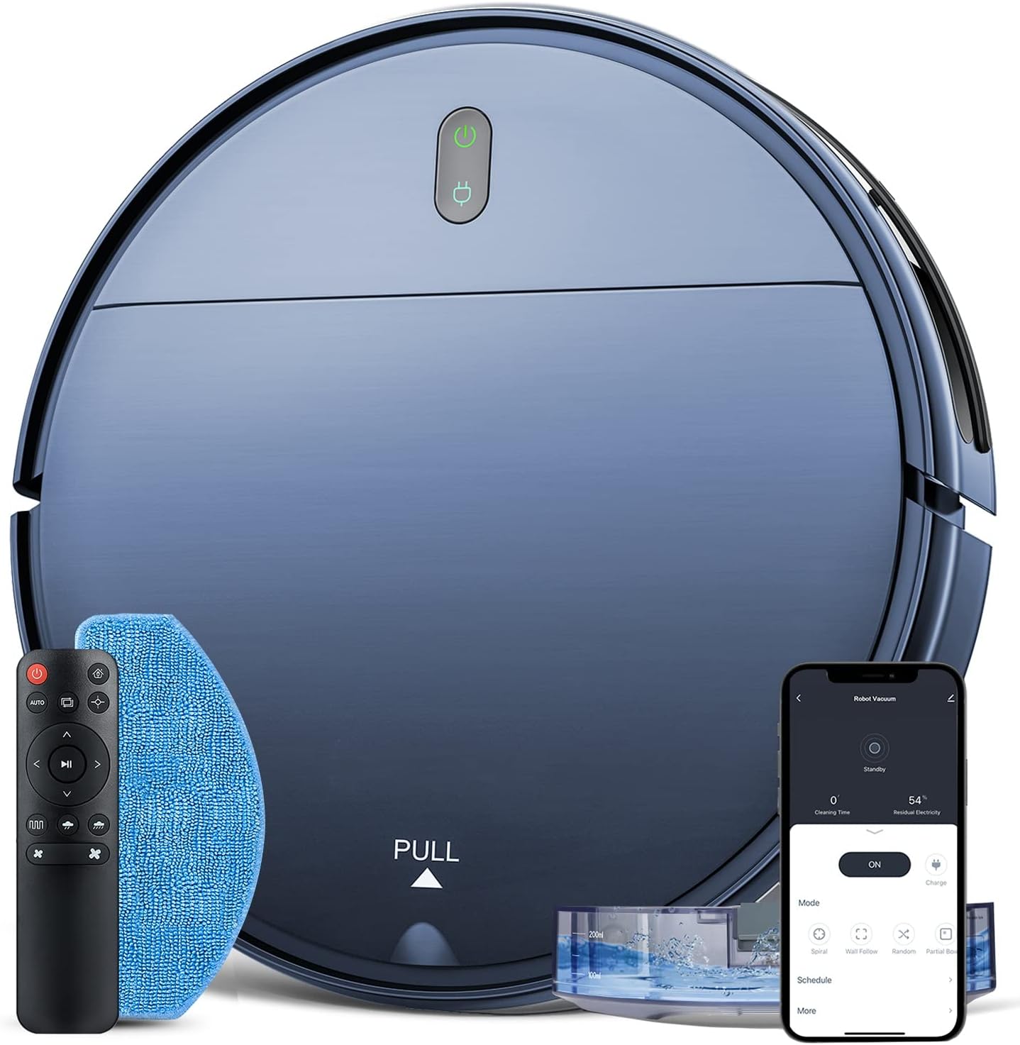 Robot Vacuum Cleaner, Robotic Vacuum and Mop Combo Compatible with Alexa/WiFi/App, Self-Charging, 230ML Water Tank, 1400Pa, Self-Charging, ideal for Pet Family, Hair, Hard Floors and Low Pile Carpet