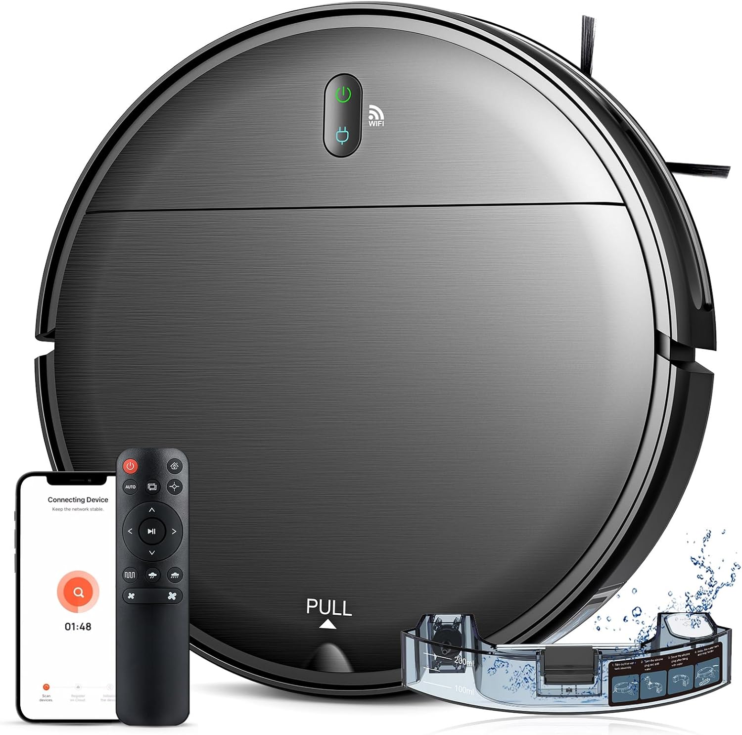 Robot Vacuum and Mop Combo, 2 in 1 Mopping Robot Vacuum Cleaner with Schedule, Wi-Fi/App/Alexa, 1400Pa Max Suction, Self-Charging Robotic Vacuum, Slim, Ideal for Hard Floor, Pet Hair, Low-Pile Carpet