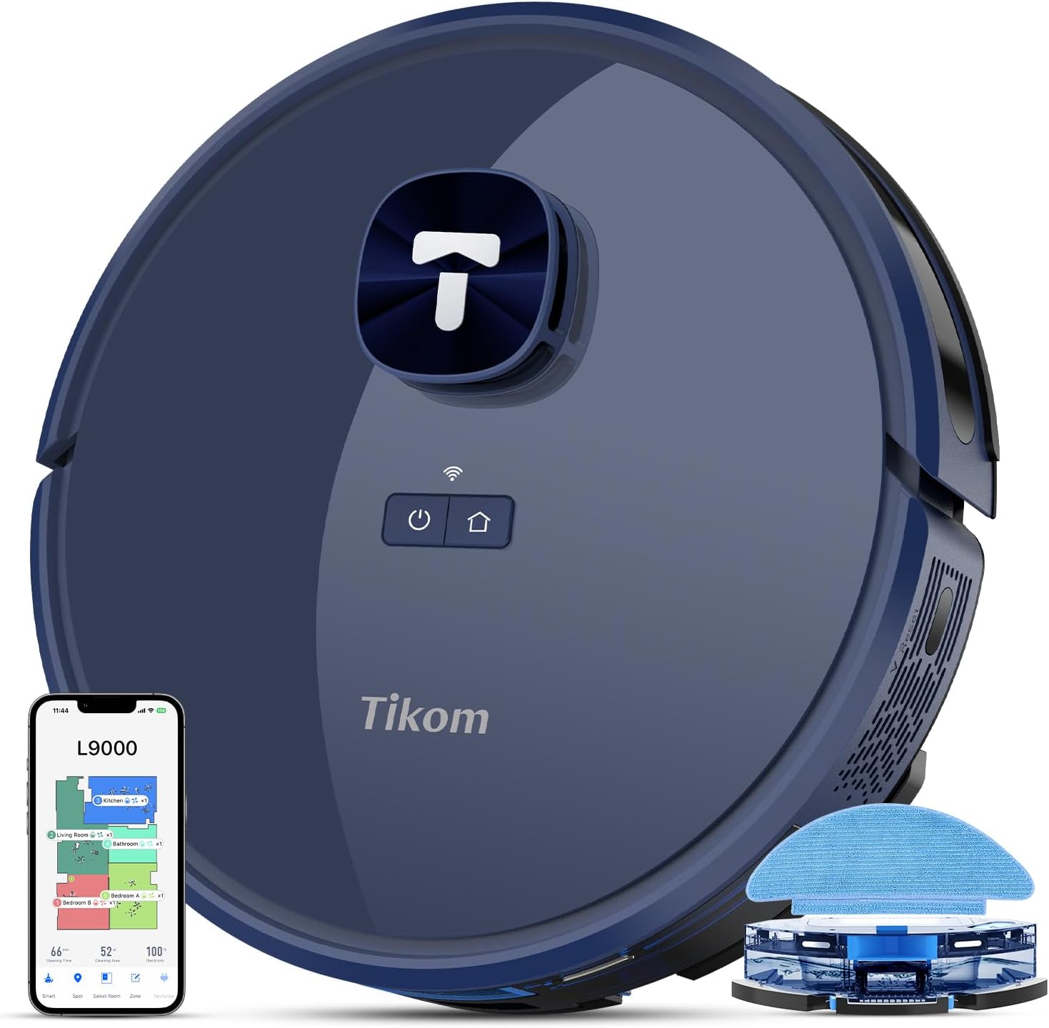 Tikom Robot Vacuum and Mop Combo, LiDAR Navigation, L9000 Robotic Vacuum Cleaner, 4000Pa Suction, 150Mins Max, 14 No-go Zones, Smart Mapping, Ideal for Pet Hair, Carpet, Hard Floor