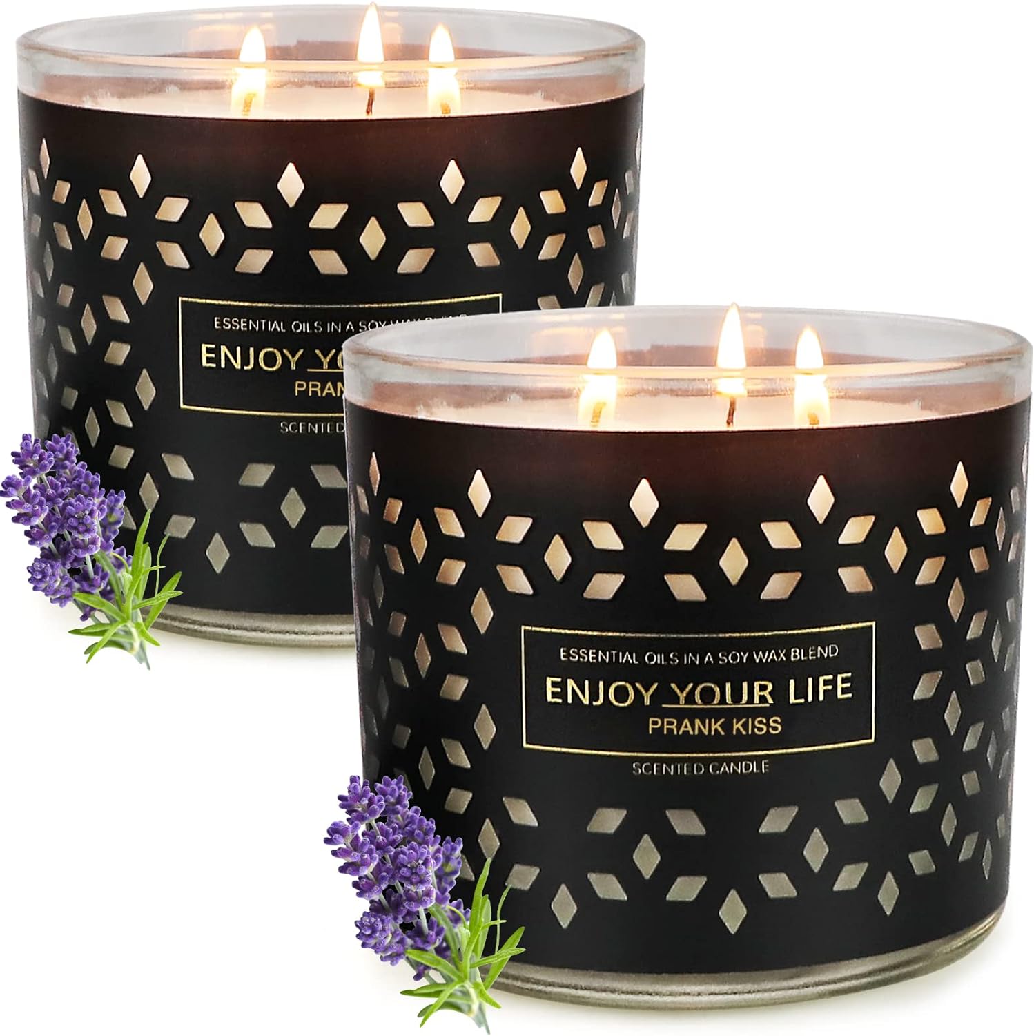 3 Wick Candles for Home Scented Soy Wax Large Jar Candles Gifts for Women Stress Relief Aromatherapy Lavender Candle 29.2 OZ 250 Hours 2 Pack