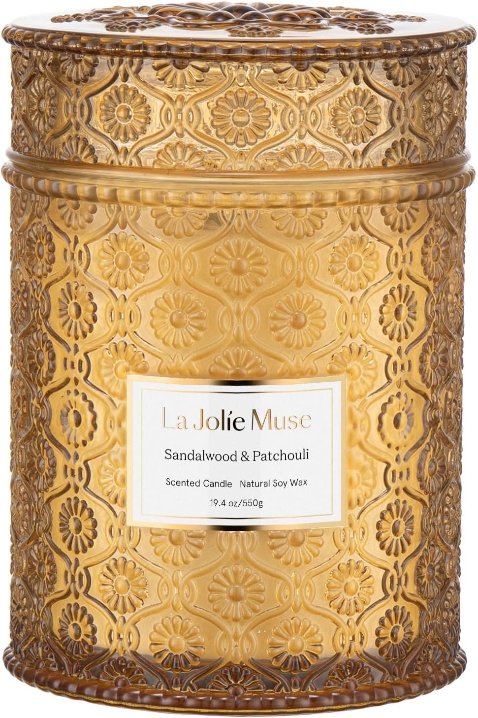 LA JOLIE MUSE Wood Wick Soy Candle, Sandalwood & Patchouli Scent, Large Home Fragrance Candle, Gift for Women & Men