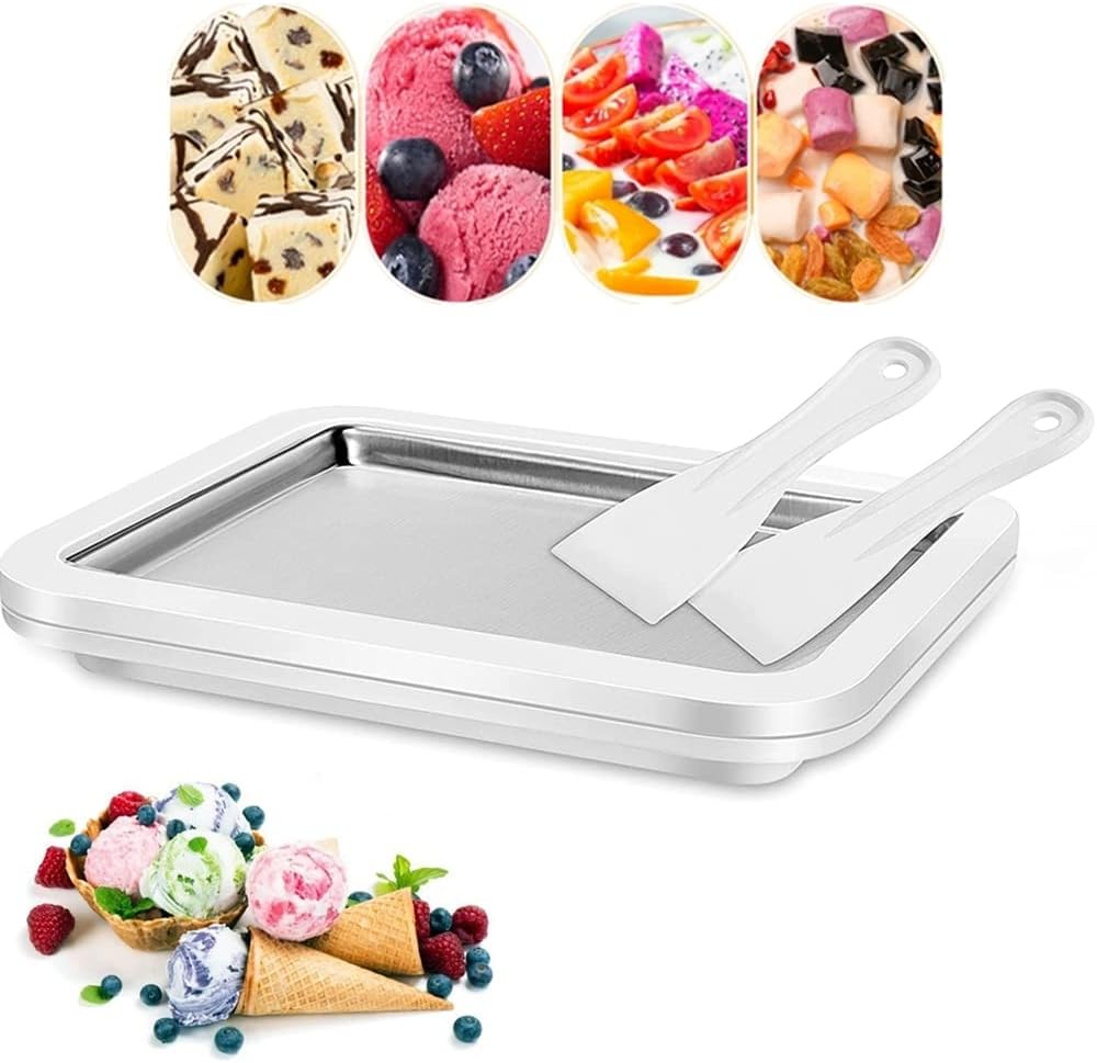 Ice Cream Sorbet Frozen Yogurt Maker Machine, Sweet Spot Roller Pan, Instant Cold Plate with 2 ScrapersIdeal for Soft Ice Cream Gelato Fruit Milkshake Smoothie Making