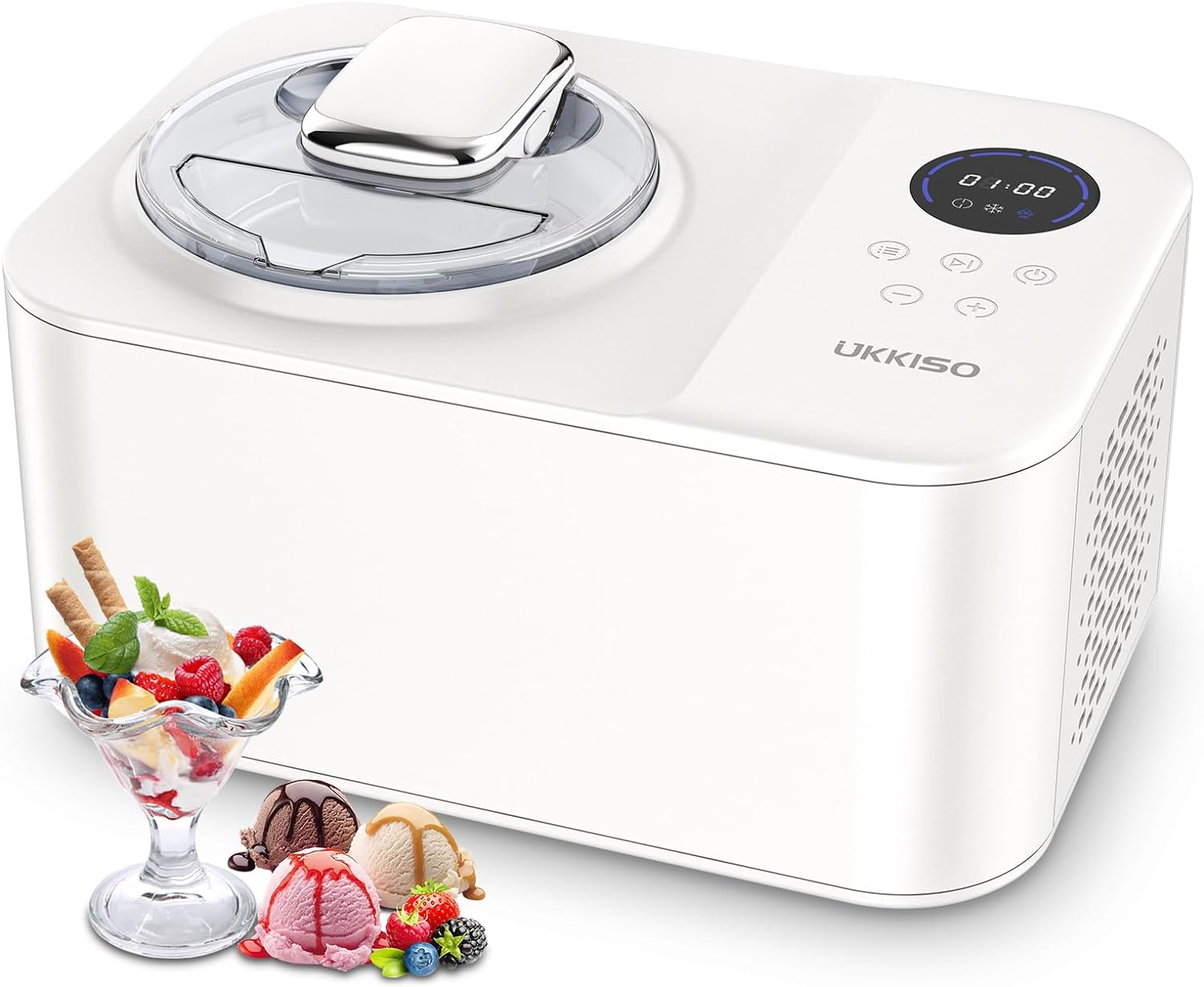 Ice Cream Maker for Home: 1.2 Quart Automatic Ice Cream Maker Machine with LCD Display, Stainless Steel Homemade Ice Cream Maker Machine with Compressor for Kids, Home, Holiday