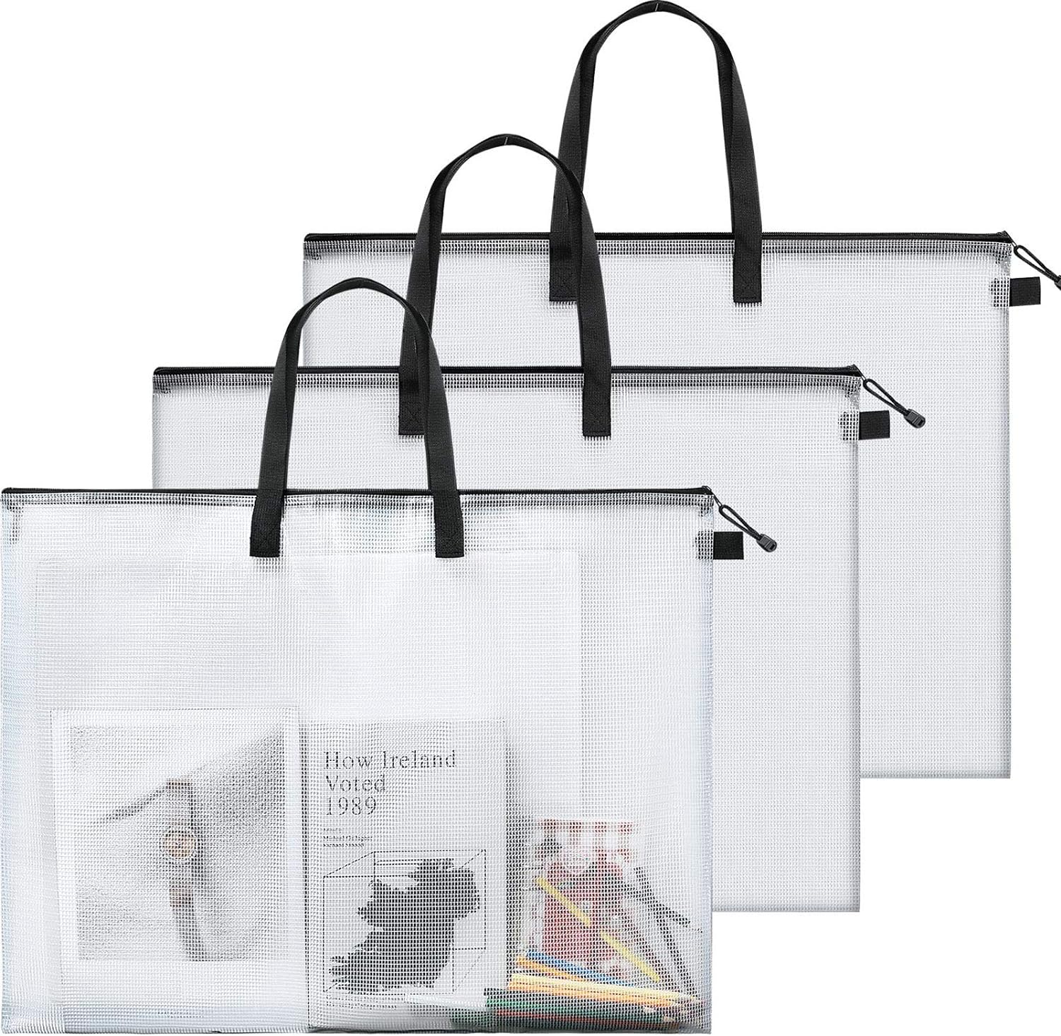 Outus Art Portfolio Bag Poster Storage Bag Board Holder with Handle and Zipper 19 x 24 Inch Organizer Transparent Bag for Large Posters, Poster Board, Painting, Bulletin Boards (3 Piece)