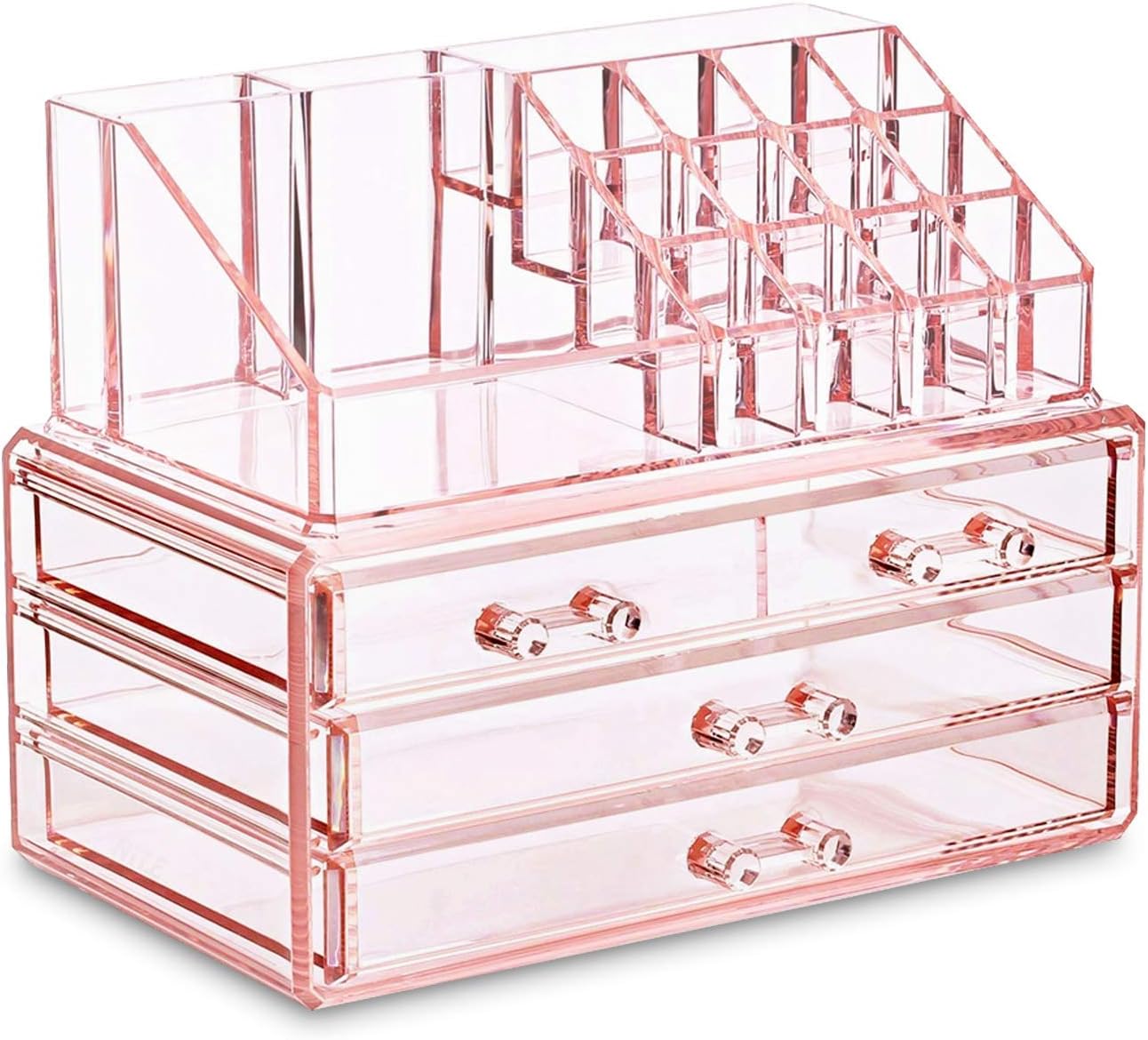 Ikee Design Pink Jewelry & Cosmetic Storage Display Boxes Two Pieces Set, Organizer Makeup Holder, for Vanity